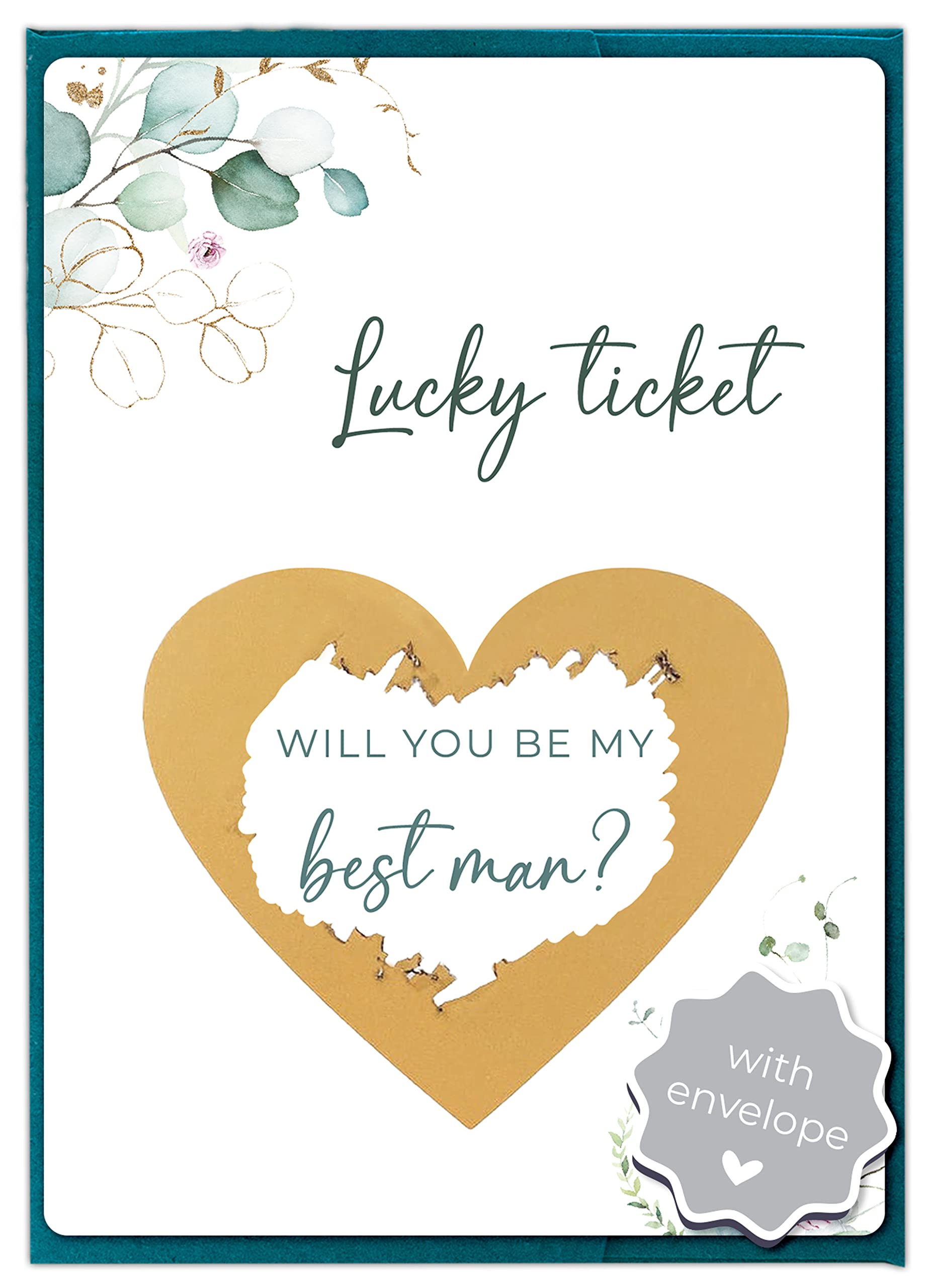 Joli Coon Best Man Proposal Scratch Card with Envelope - Unique Groomsmen Gift Idea - Perfect for Weddings, Bachelor Parties & Proposal Surprises