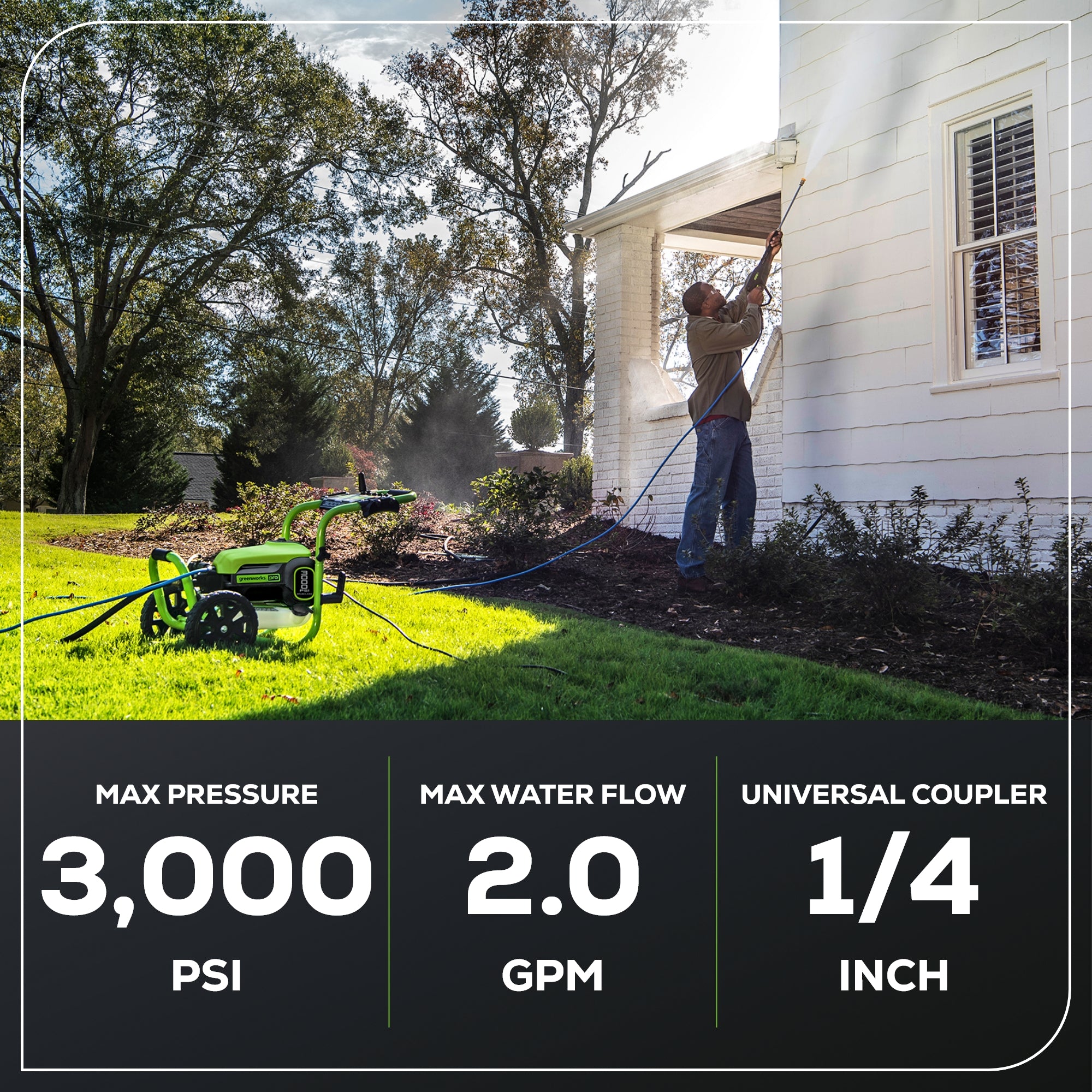 Renewed 3000 PSI 2.0 GPM Cold Water Electric Pressure Washer - Powerful Cleaning for Driveways, Decks & Outdoor Surfaces
