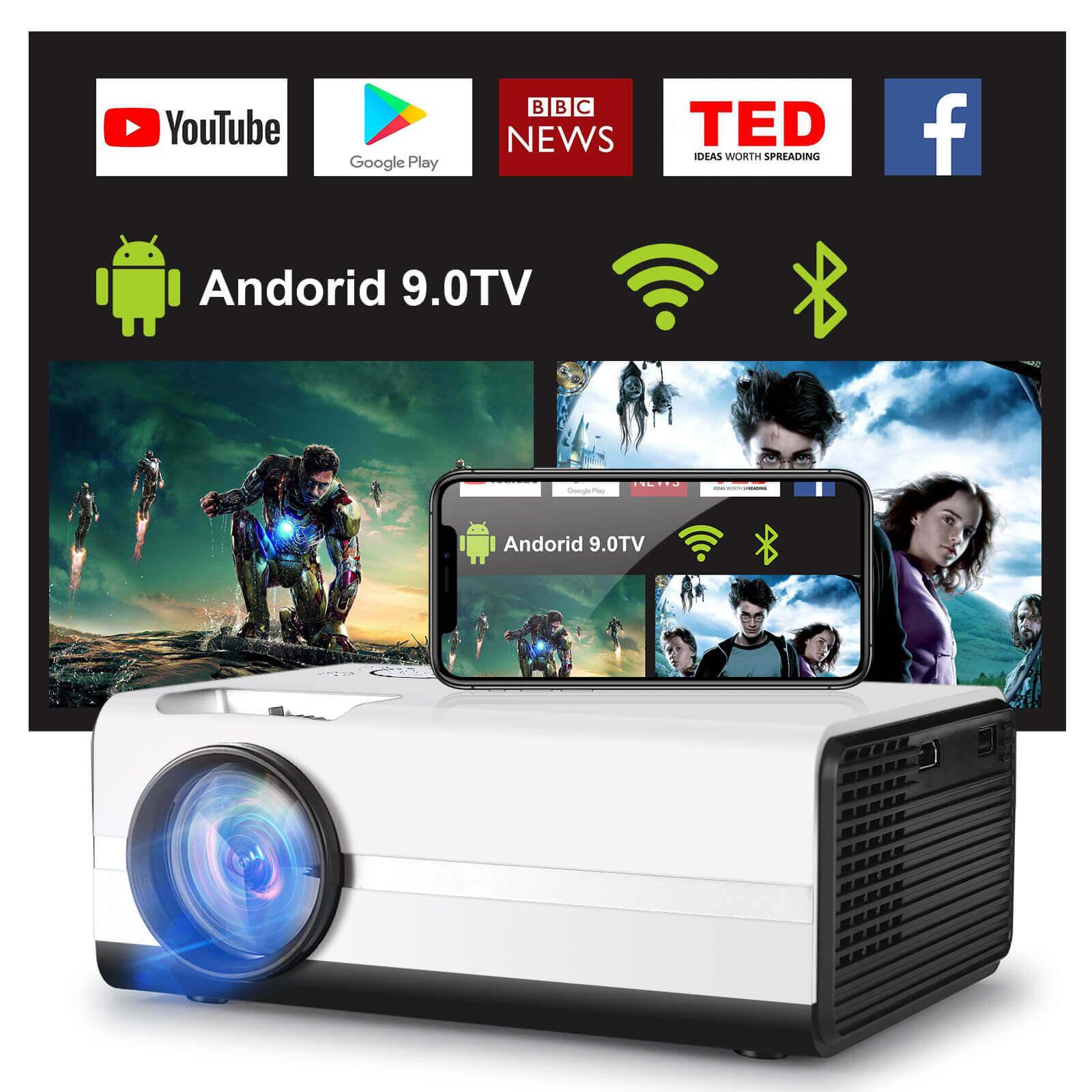 XGODY T01 Mini Android Smart Projector with WiFi Bluetooth - 1080P HD Portable Outdoor Movie Projector for Home Theater, Camping & Travel Entertainment