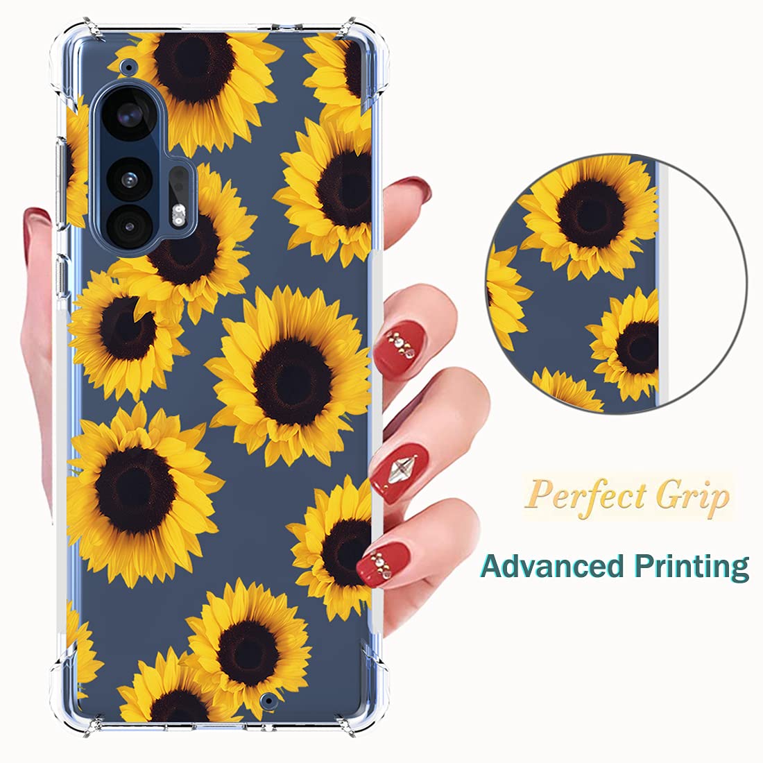 **Clear Shockproof TPU Case for Motorola Edge Plus - Slim Protective Cover for Moto Edge+ (Sunflower Design) | Perfect for Women & Girls, Everyday Use & Travel Protection**