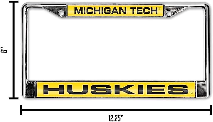 Michigan Tech Huskies Chrome Metal Laser Cut License Plate Frame - Set of 2, Durable Car Accessories for Alumni and Fans - Perfect for Trucks, SUVs, and College Pride Display