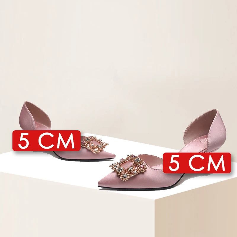 Women's Spring & Autumn Satin Pointed Toe Slip-On Pumps - 5cm Medium Heel for Daily Wear | Office, Party & Wedding Shoes