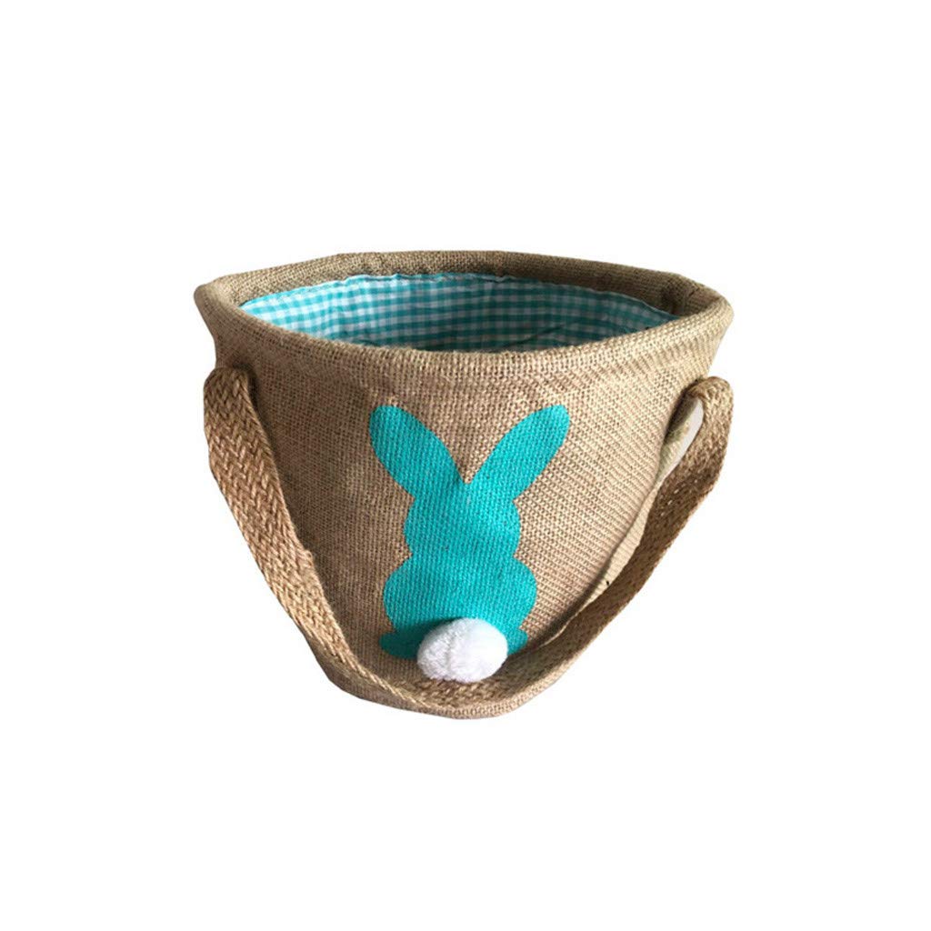 Easter Egg Basket Bunny Burlap Bag for Kids - Blue Candy Carrier & Holiday Party Gift - Perfect for Easter Egg Hunts, Birthday Parties & Spring Celebrations