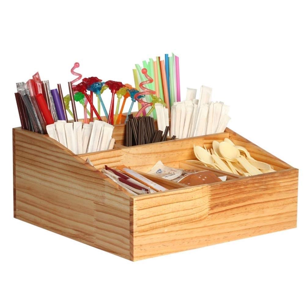 QPLKKMOI 9-Compartment Bamboo Wood Coffee & Tea Organizer - Spice Rack for Kitchen Countertop, Pantry, or Office Desk Storage