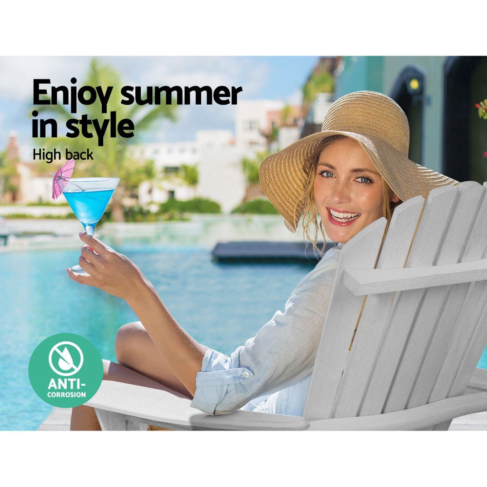 Premium Adirondack Outdoor Chairs - Solid Wood Foldable Sun Lounger for Patio, Garden, Poolside & Backyard - Comfortable White Weather-Resistant Patio Furniture for Relaxing & Sunbathing