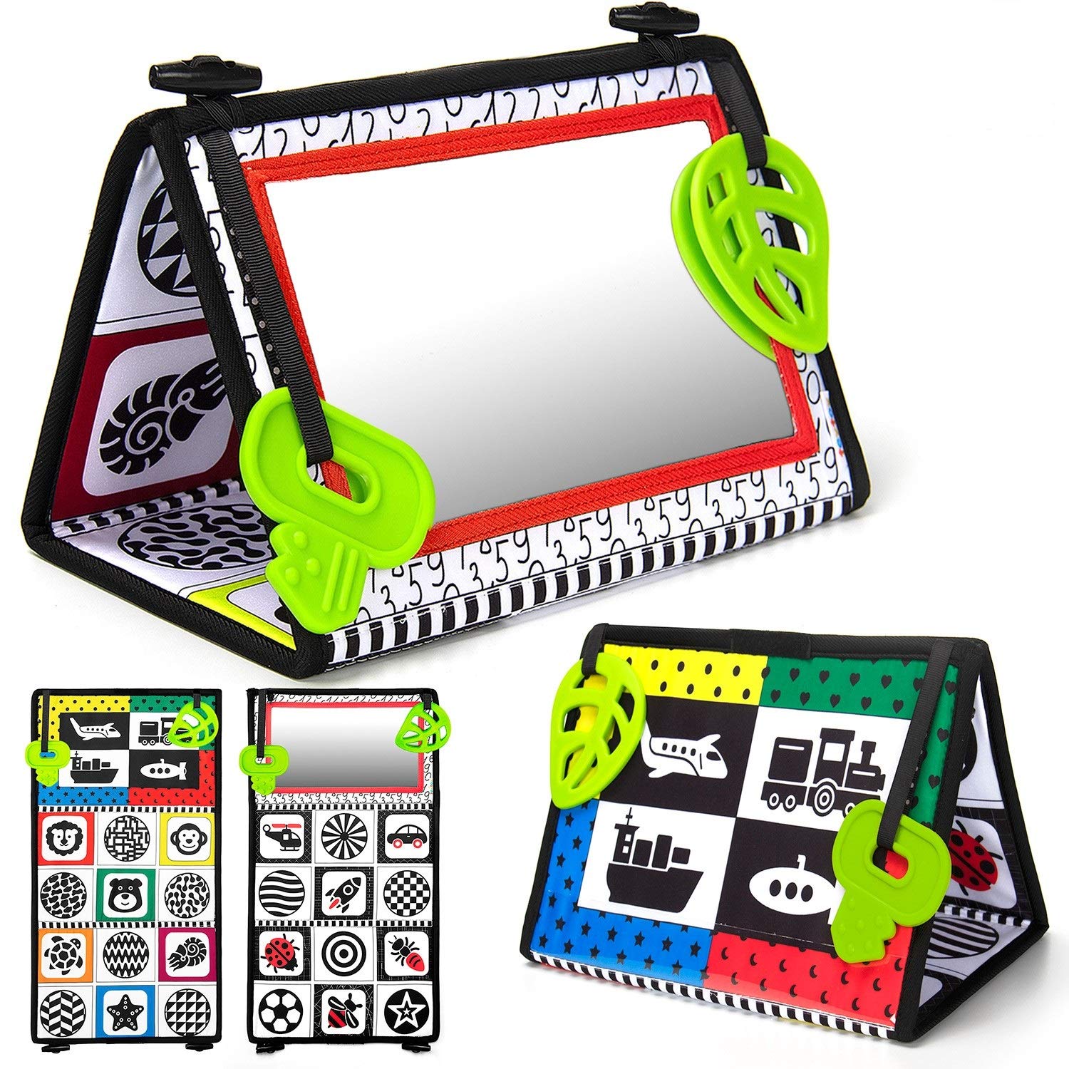 **teytoy Tummy Time Baby Mirror & Teether Toy - High Contrast Black & White Sensory Toy for Infants 0-6 Months - Foldable Floor Mirror for Newborn Development - Perfect for Playtime & Early Learning**