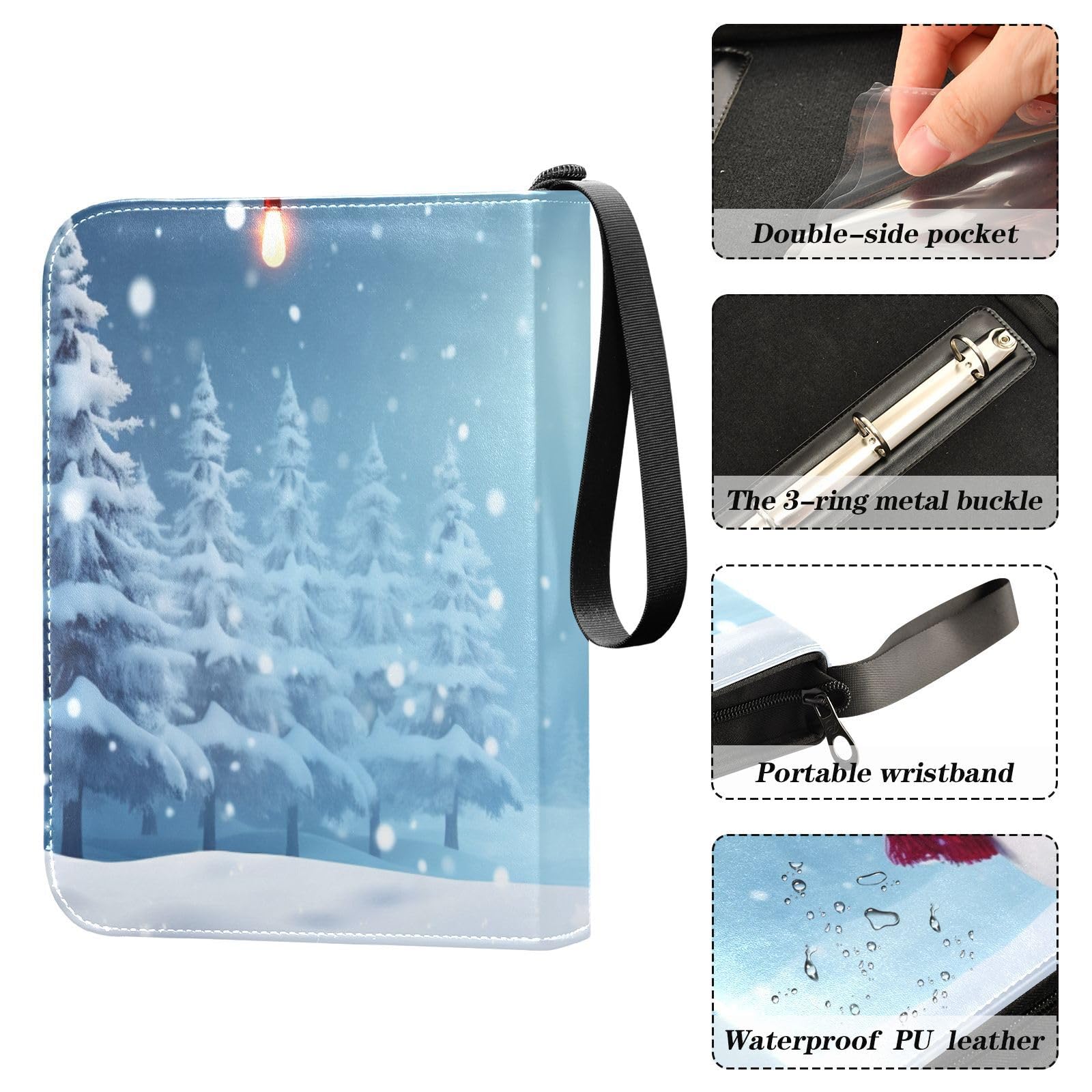 Snowman Christmas Card Binder - 4 Pocket Trading Card Holder with 50 Sleeves, Holds 400 Cards, 3-Ring Zip Album for Collectors | Perfect for Holiday Gifts, Card Trading & Storage