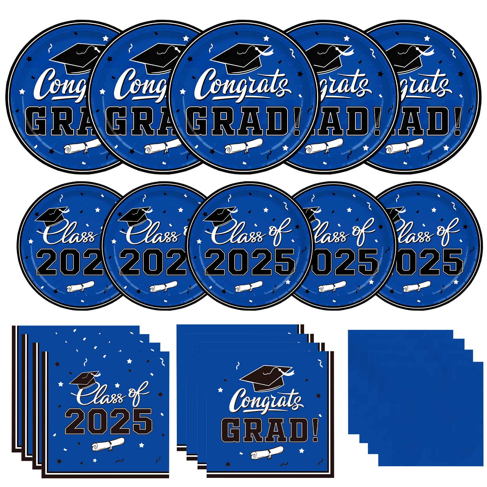Graduation Party Supplies 2025 - Blue Disposable Paper Plates & Napkins Set for Grad Decorations - 50 Count - Perfect for Graduation Celebrations, Open House Parties & Commencement Receptions