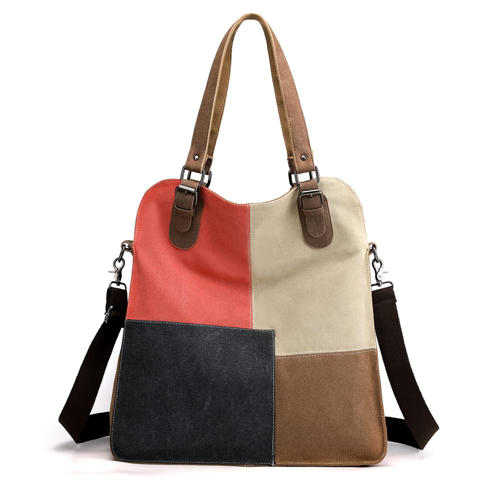 Vintage Canvas Shoulder Bag for Women - Large Crossbody Satchel Hobo Tote with Stitching Detail - Perfect for Travel, Work, Shopping & Daily Use (Black)