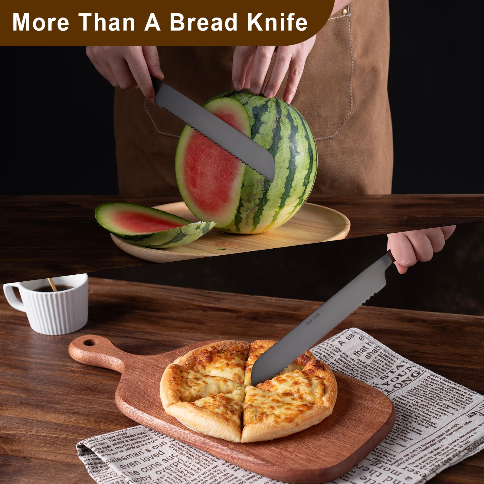 13-Inch Serrated Bread Knife Set of 2 - Professional Stainless Steel Bread Slicing Knives for Bakers & Baking Enthusiasts - Perfect for Cutting Homemade Bread, Cakes & Pastries - Ideal for Kitchen, Bakery & Home Use