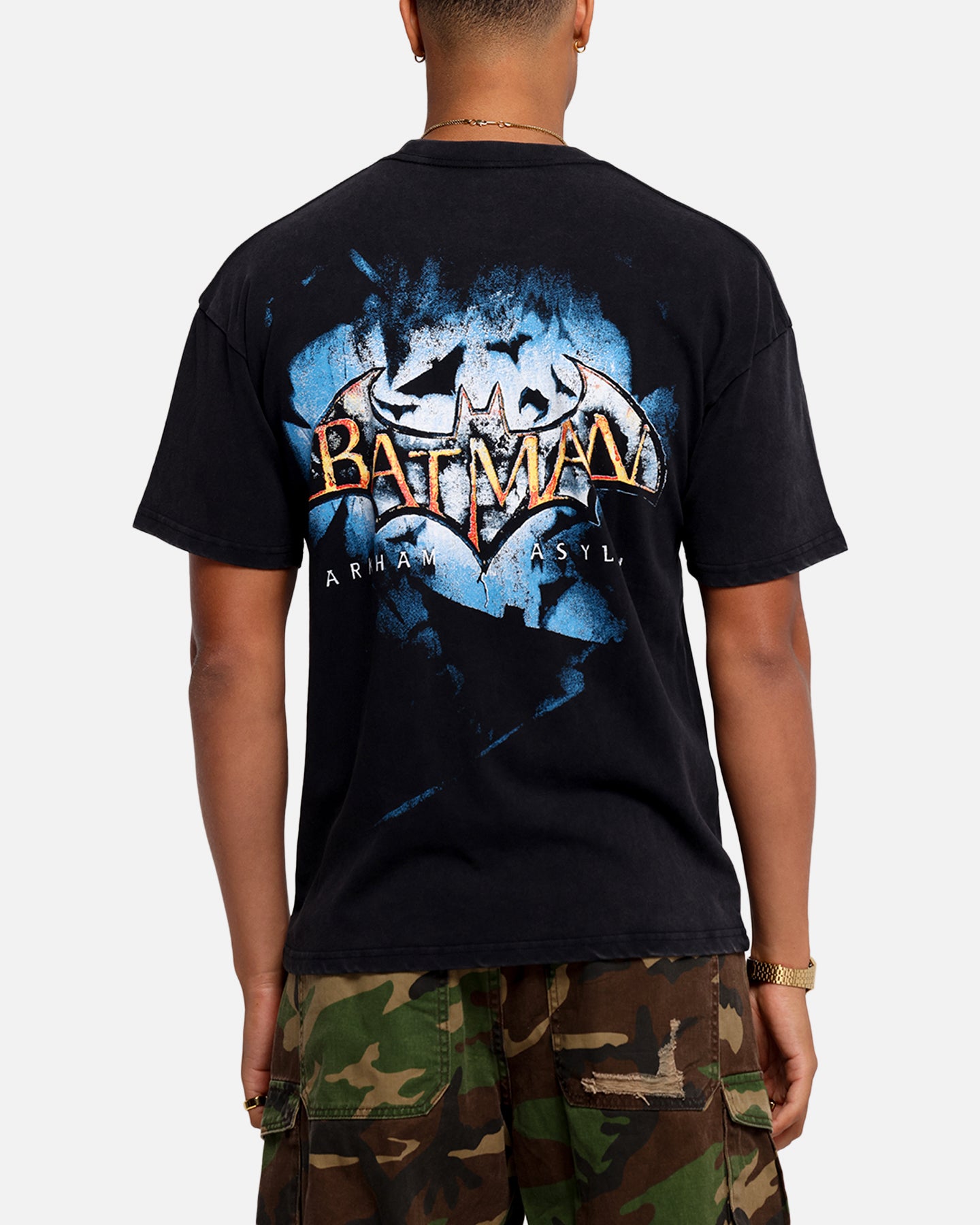 73 Studio X DC Batman Arkham Asylum Vintage Graphic T-Shirt - Black Cotton Tee for Men - Perfect for Cosplay, Comic Con & Batman Fans