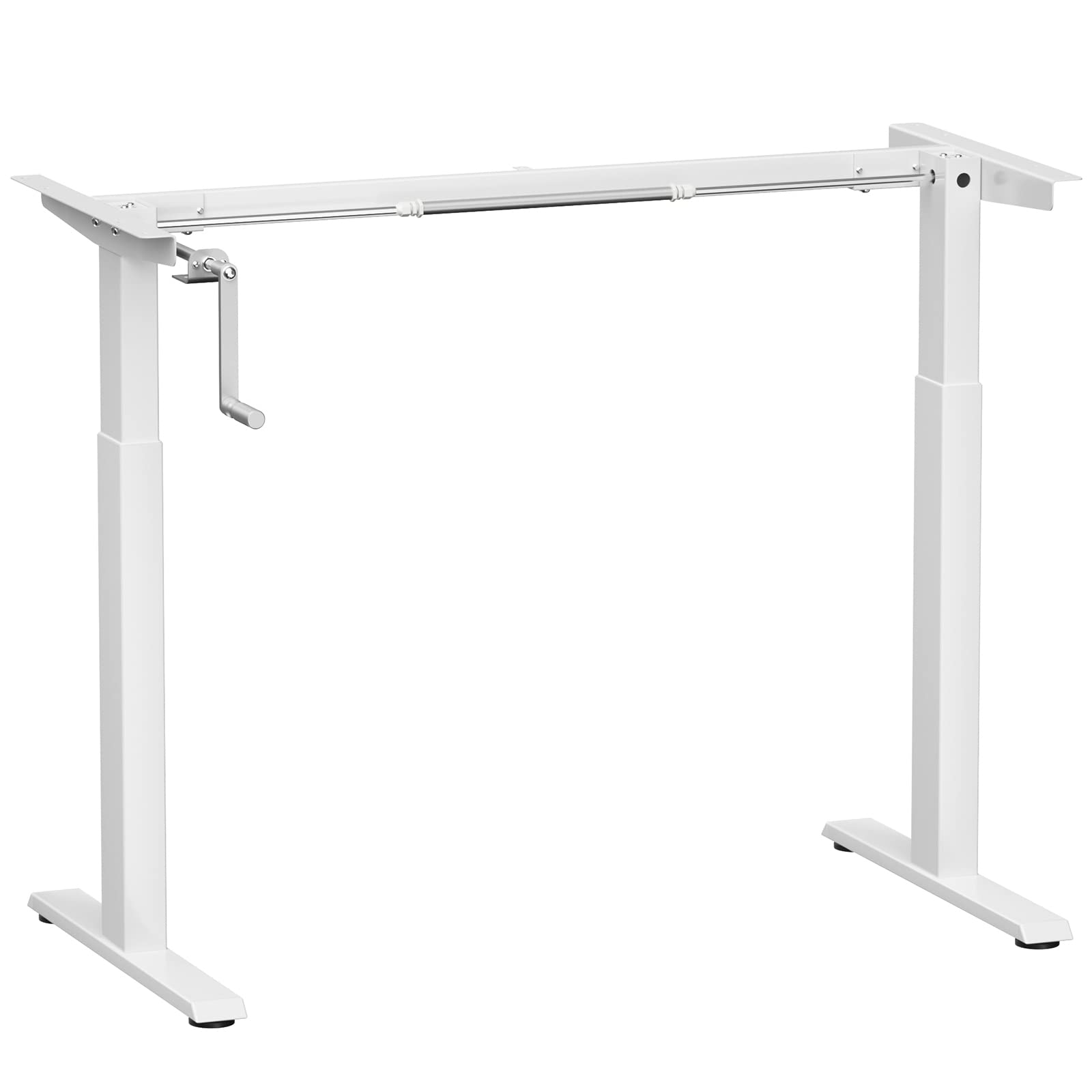 COSTWAY Manual Crank Standing Desk Frame - Adjustable Sit to Stand Workstation Base with Ergonomic Foldable Handle, Cable Management & Hook | Home Office, Study, Workspace (White)