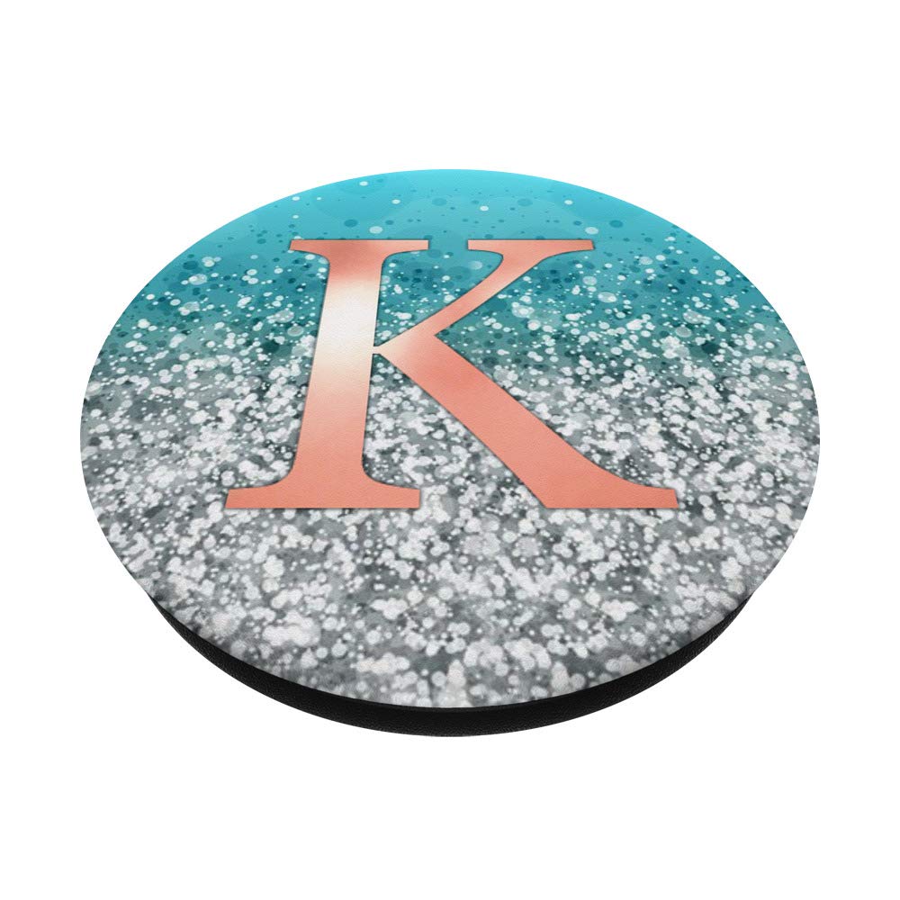 Letter K Grip Golden Rose PopSocket - Light Blue Grey Swappable Phone & Tablet Grip for Secure Hold and Stylish Design, Perfect for Everyday Use and Travel