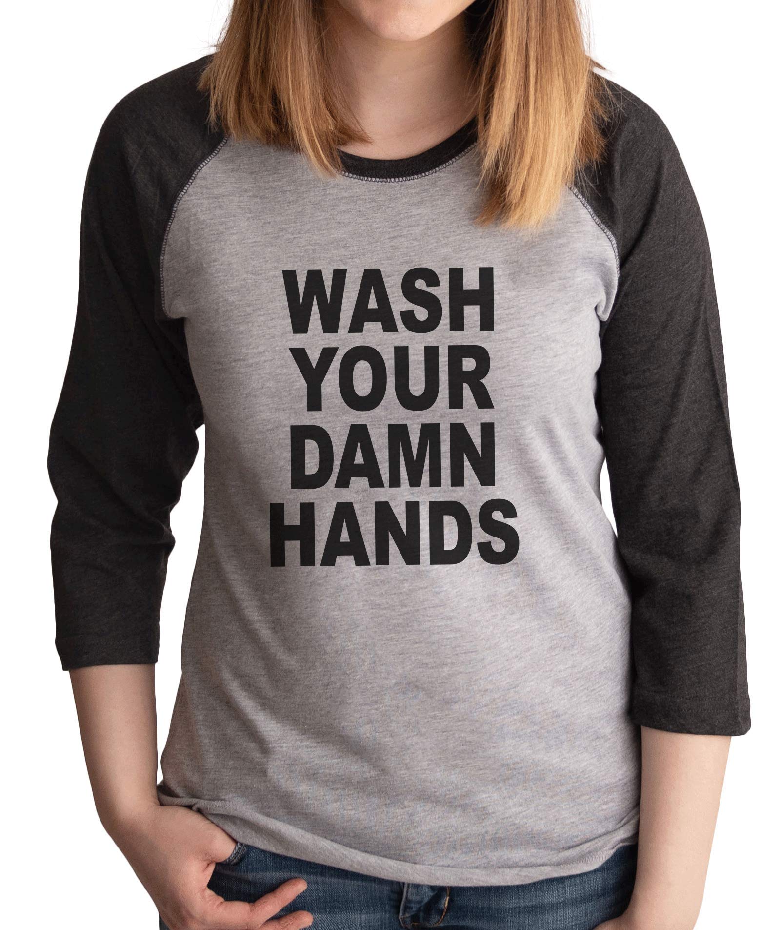7 ate 9 Apparel Women's Wash Your Hands Quarantine Grey T-Shirt - Comfortable Casual Tee for Everyday Wear, Pandemic Awareness & Social Distancing