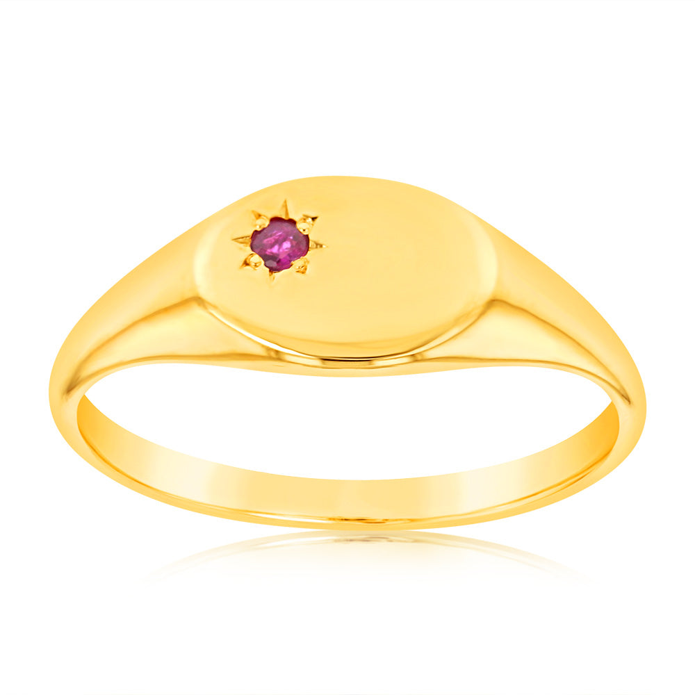 9ct Yellow Gold 1.75mm Natural Ruby Ring for Women - Elegant Stackable Birthstone Jewelry Gift for Anniversary, Valentine's Day & Special Occasions