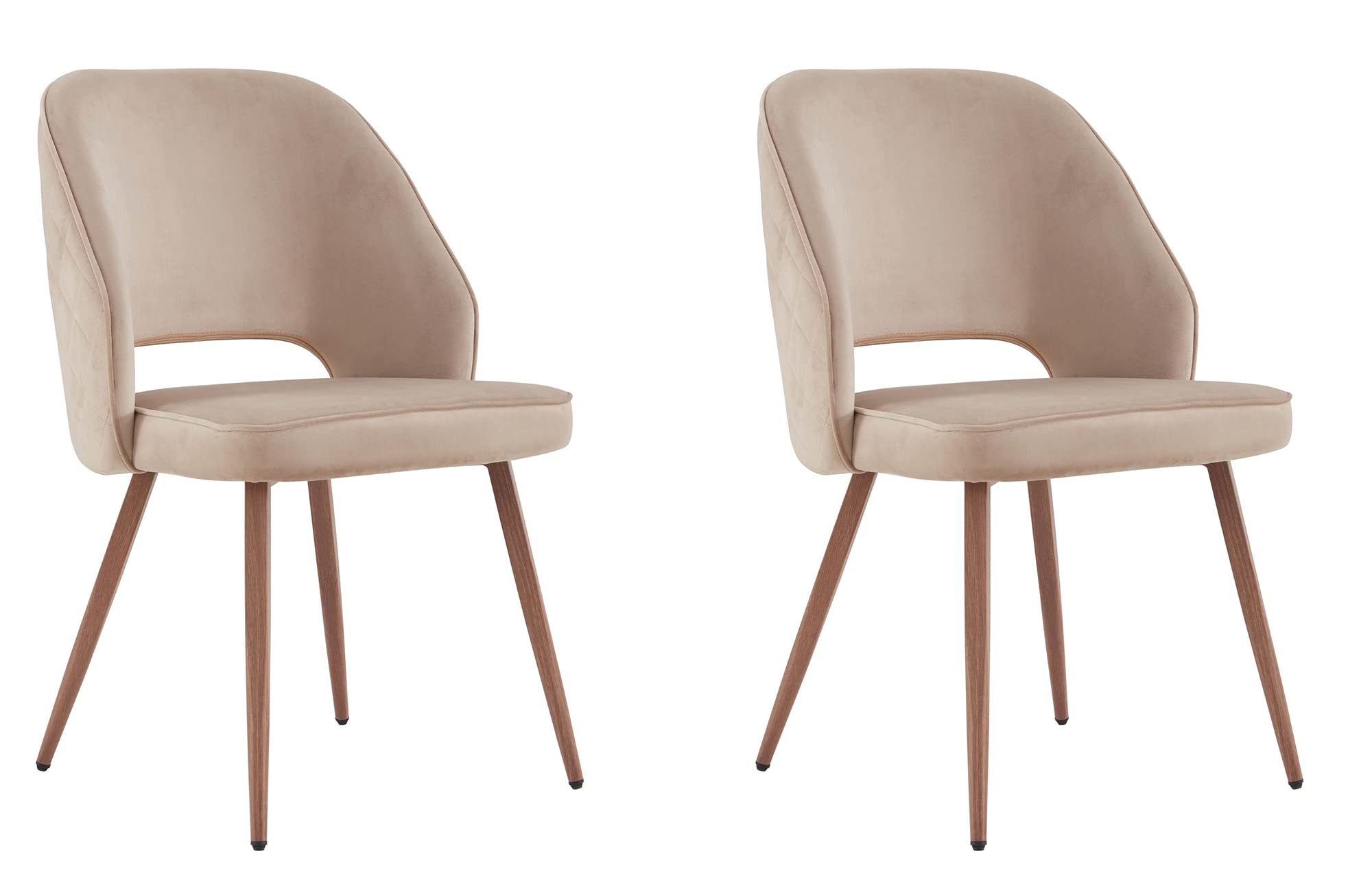 Modern Velvet Dining Chairs Set of 2 - High Back Padded Kitchen & Side Chairs with Sturdy Metal Legs for Dining Room, Living Room | Elegant Beige Home Decor for Family Gatherings & Dinner Parties