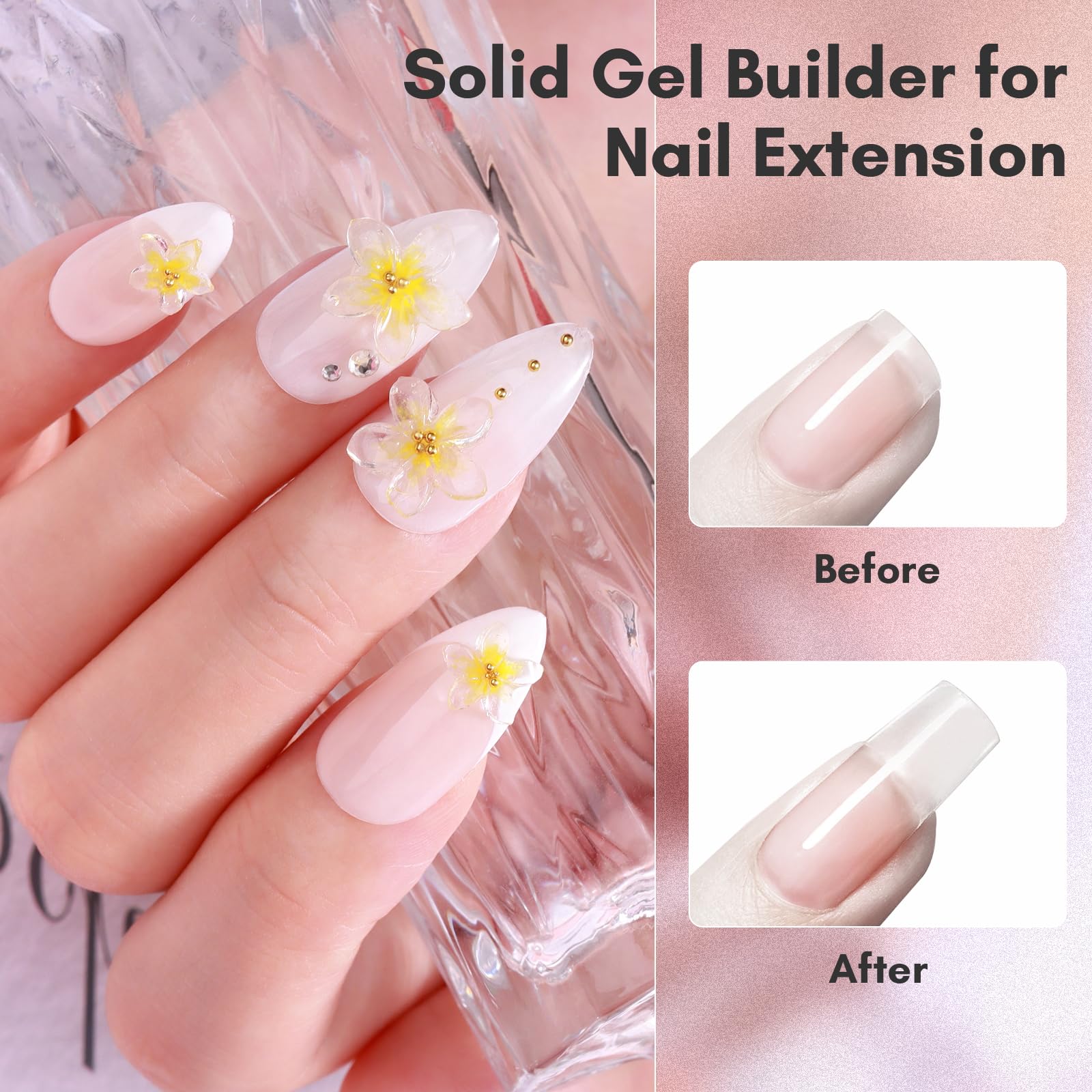Makartt 4-in-1 Solid Gel Builder for Nail Extensions - 3D Sculpting Gel, UV Nail Glue & Hard Gel for Acrylic Nails & Rhinestones (15ml x 2 Bottles, Clear) | Professional Salon & DIY Home Manicure | UV/LED Lamp Required