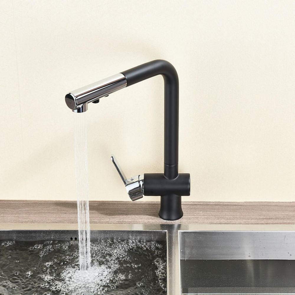 Deck Mounted Pull Out Kitchen Faucet - Single Handle Chrome & Black Finish - Hot & Cold Water Mixer - 2 Function Spray Head - Perfect for Modern Kitchens & Bar Sinks