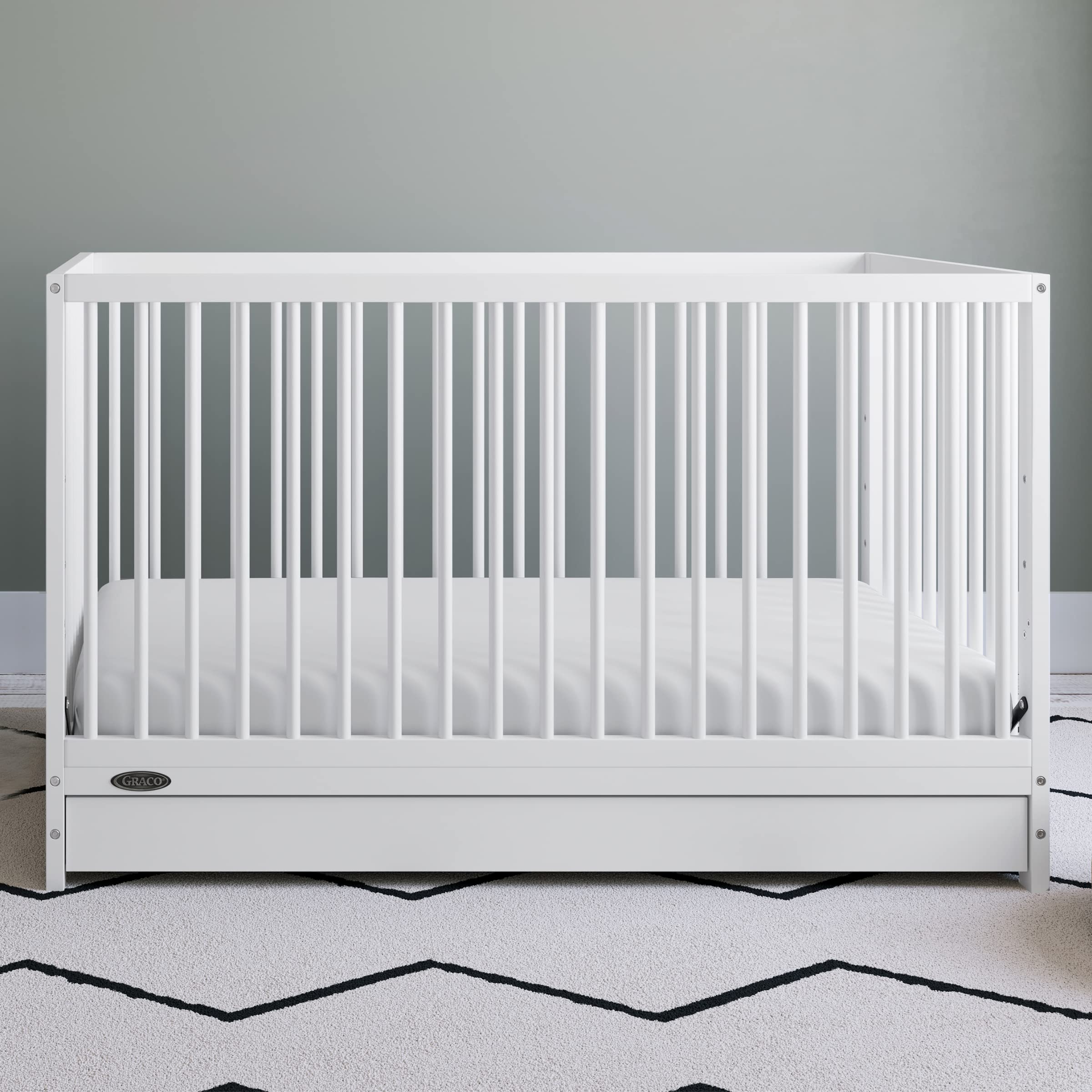 Graco Teddi 5-in-1 Convertible Baby Crib (White) – GREENGUARD Gold Certified, Nursery Crib with Storage Drawer, Converts to Toddler Bed/Daybed/Full-Size Bed – Perfect for Newborns to Teens, Ideal for Small Nursery Spaces & Shared Kids' Rooms