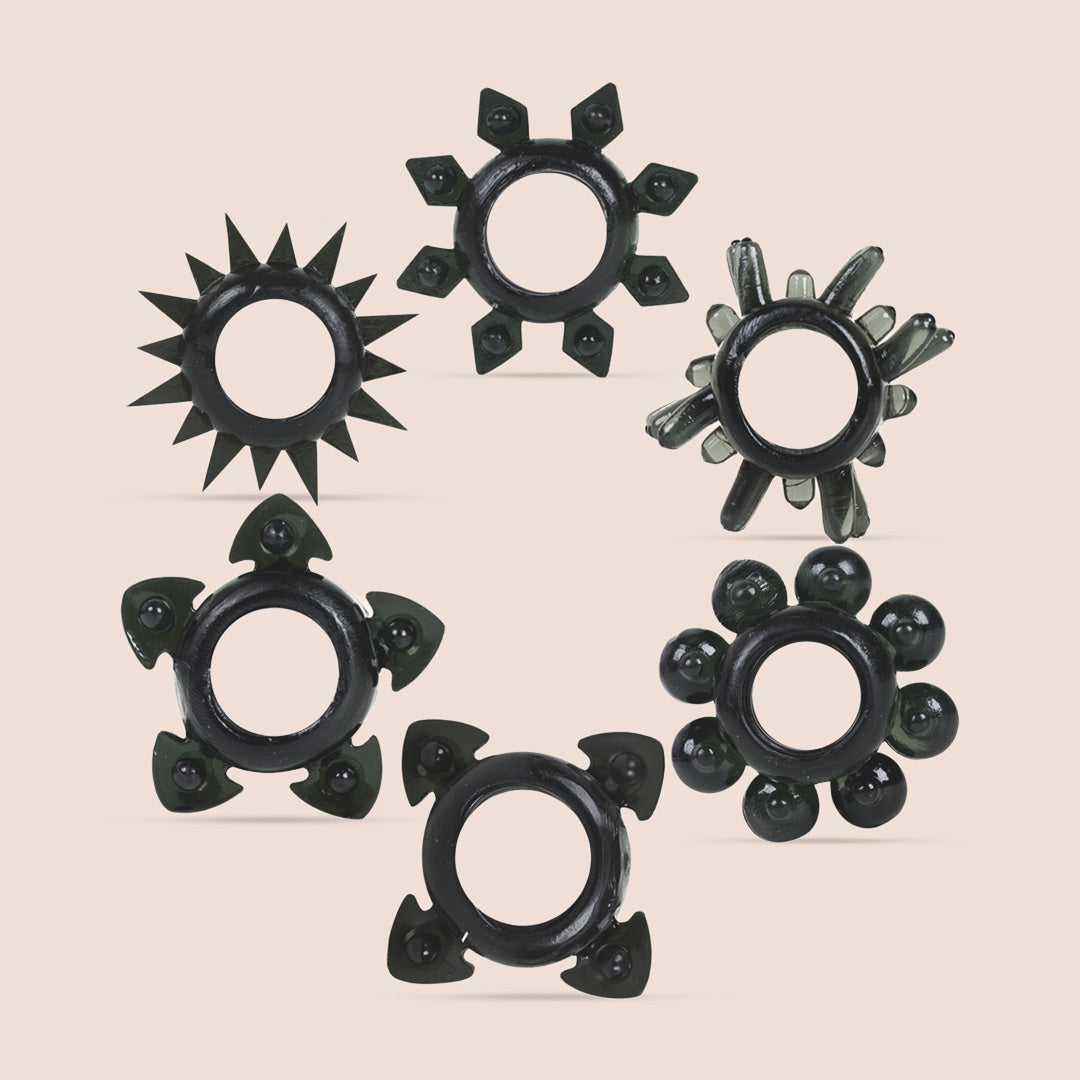 Doc Johnson Tower of Power - Set of 6 Black Cock Rings for Men | Premium Silicone Penis Rings for Enhanced Pleasure & Performance | Perfect for Couples Play & Solo Intimacy