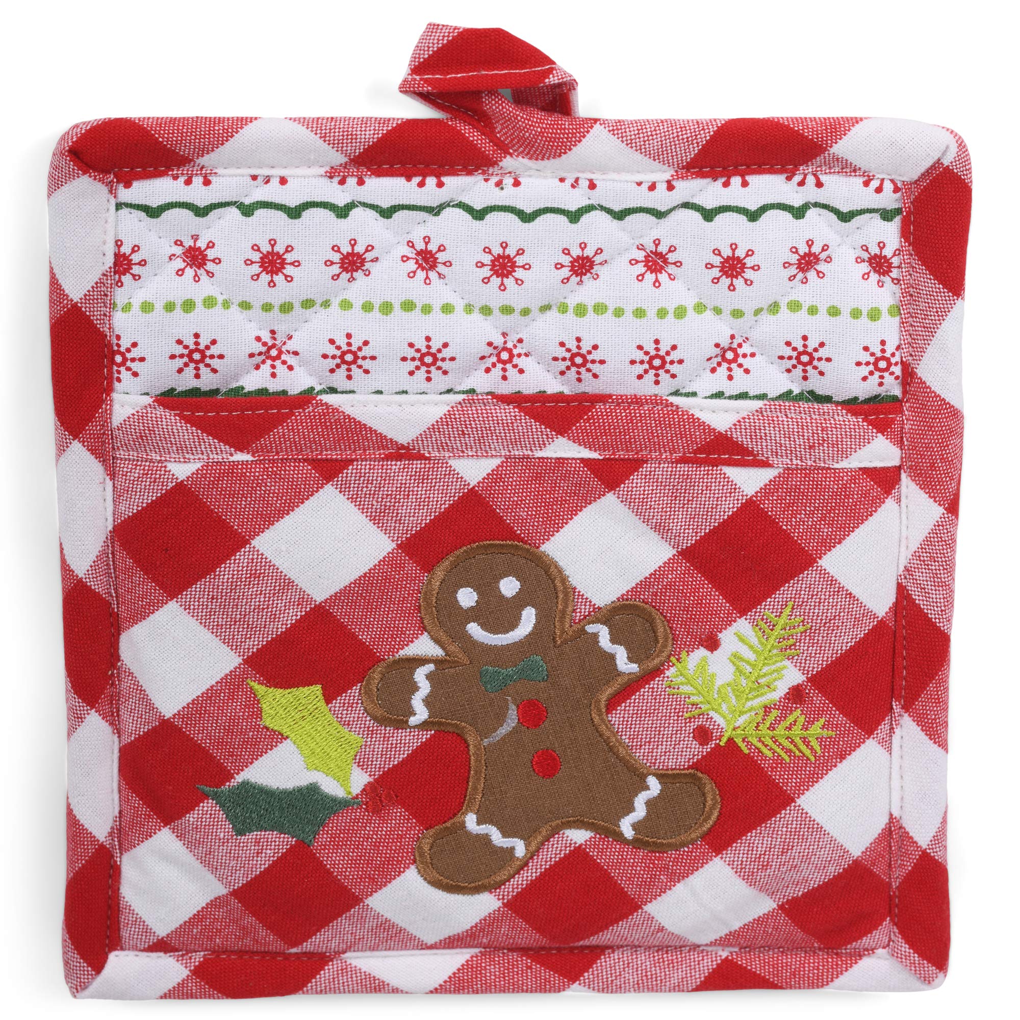 Christmas Gingerbread Man Potholder Set - Heat Resistant Kitchen Mitts & Pot Holders - Holiday Baking & Cooking Accessories - Perfect Gift for Bakers & Home Chefs