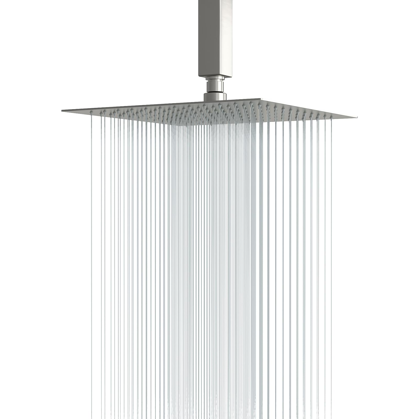 Lordear 10 Inch Square Rain Shower Head - High Pressure Waterfall Showerhead with Brushed Nickel Finish, 304 Stainless Steel - Perfect for Spa-Like Bathroom Experience & Luxury Home Upgrade