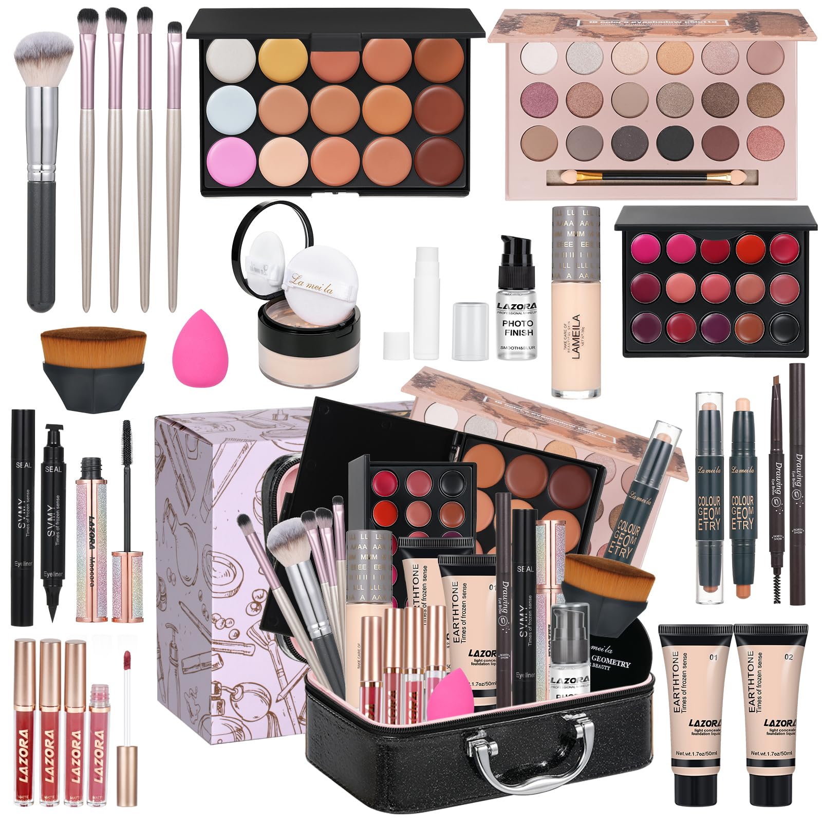 All-in-One Makeup Kit with Eyeshadow Palette, Concealer & Foundation - Portable Full Face Makeup Set for Women | Perfect for Travel, Daily Use & Professional Makeup Application