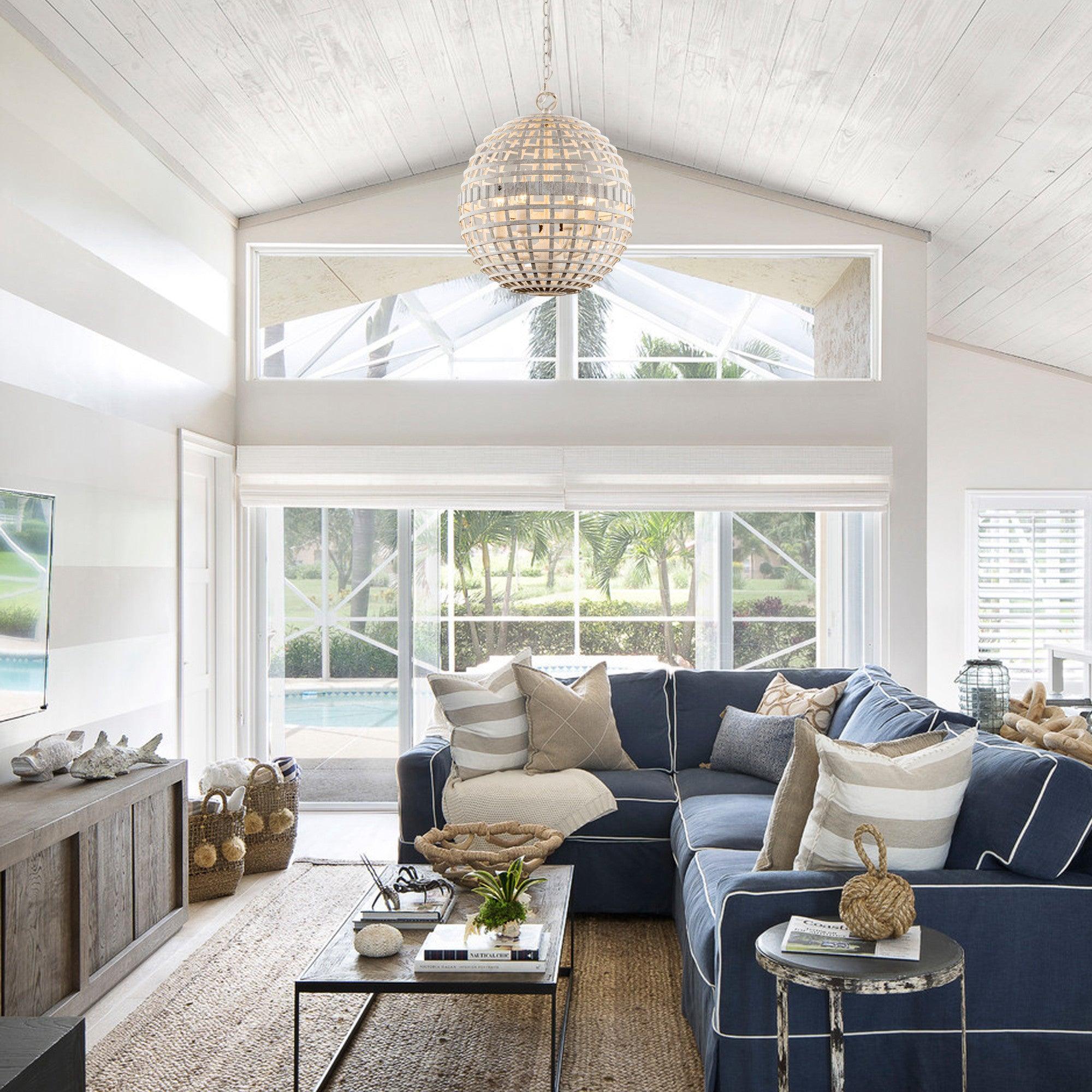 6-Light Vintage Farmhouse Globe Pendant Light Fixture - White - Perfect for Kitchen Island, Dining Room, and Entryway Lighting