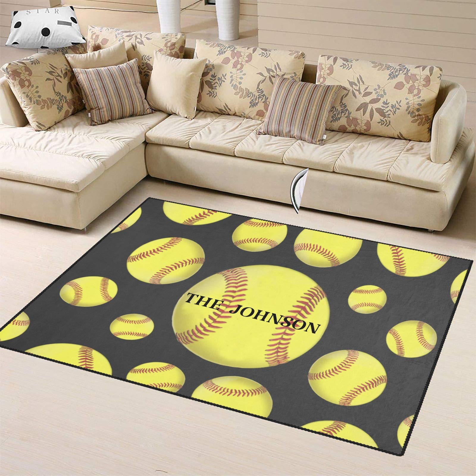 Personalized Sport Softball Carpet - Custom Name Yoga Mat & Camping Rug 4'x5.2' for Home, Living Room, Bedroom Decor - Perfect for Yoga Practice, Outdoor Camping & Sports Enthusiasts