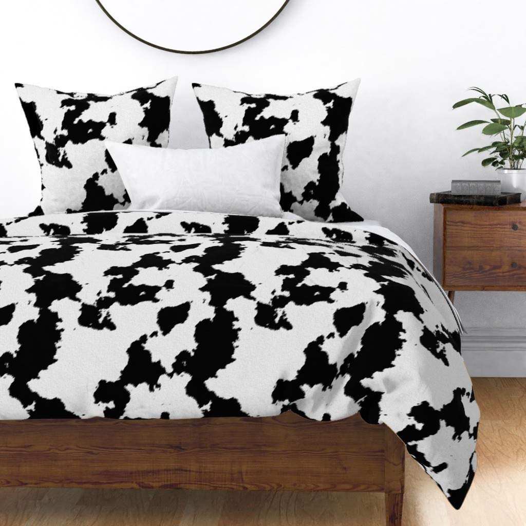 Premium Cotton Sateen Duvet Cover King/California King - Black & White Dairy Cow Animal Print Farmhouse Bedding for Western Rodeo & Country Style Bedroom Decor
