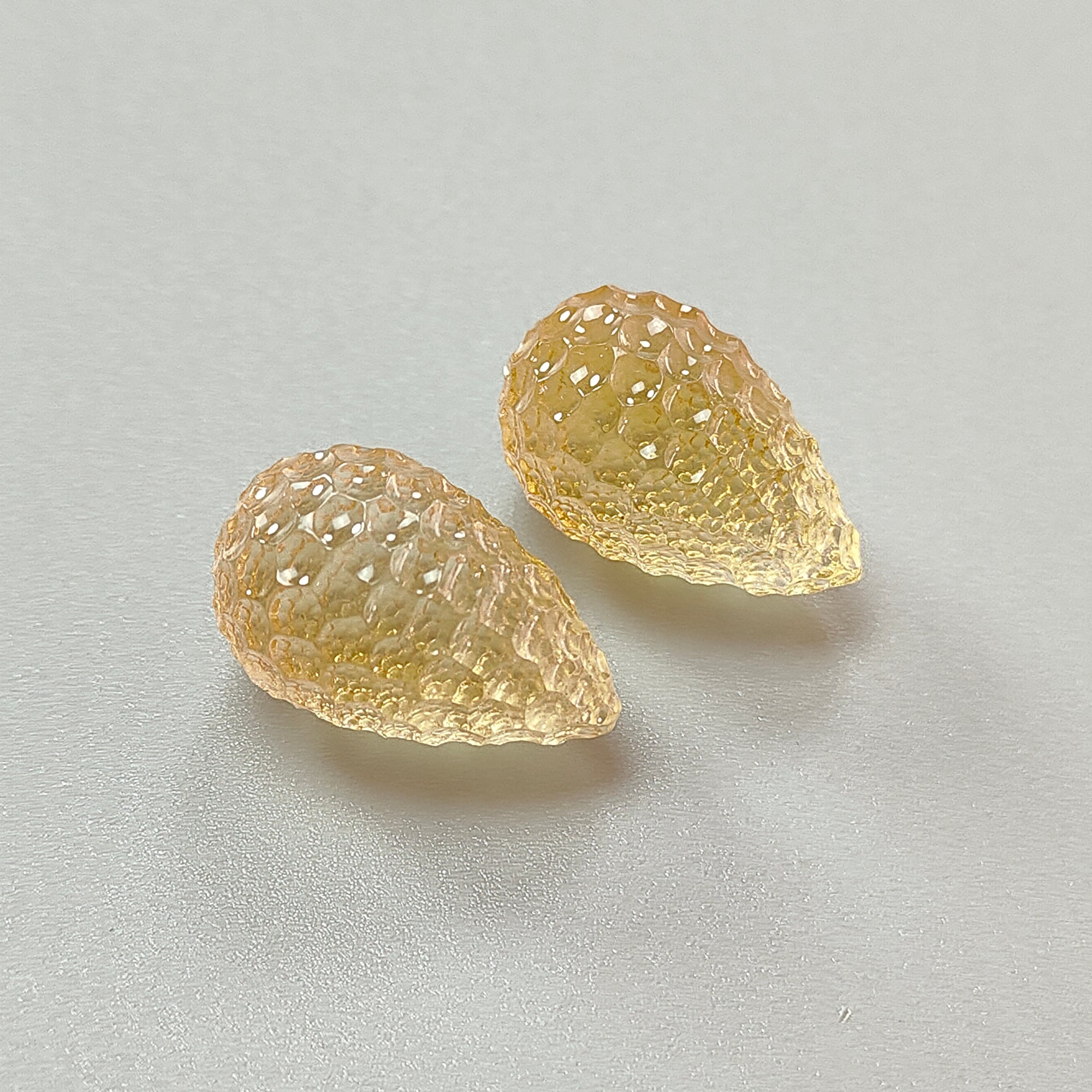 Natural Untreated Yellow Citrine Gemstone Carving - 61.70cts Hand Carved Teardrop Shape Pair (24mm) | November Birthstone Jewelry | Perfect for Necklace Pendants, Earrings & Gift Giving