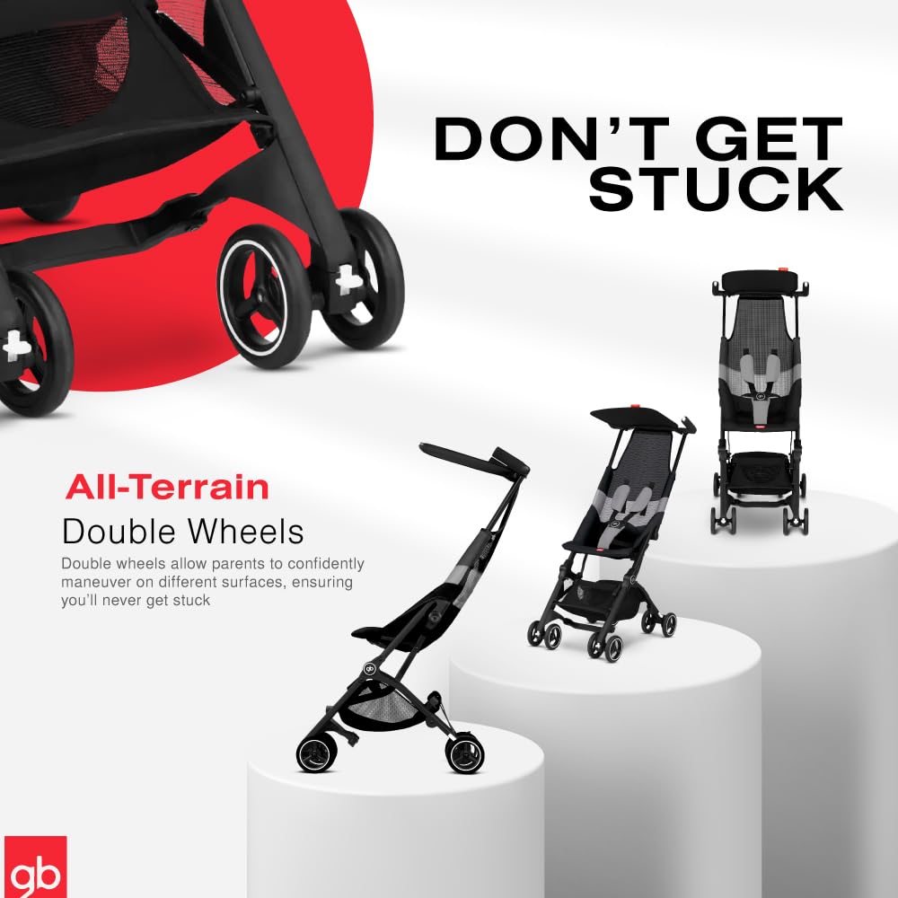 gb Pockit Air All Terrain Ultra Compact Lightweight Travel Stroller - Breathable Fabric, Velvet Black | Perfect for Air Travel, City Walks & Outdoor Adventures