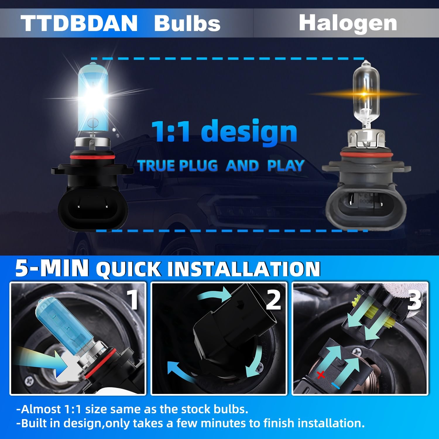 Dodge Journey 2011-2018 Headlight Kit - 9005/HB3 High Beam + 9006/HB4 Low Beam + H16/5202 Fog Light Combo - 6-Piece Halogen Bulb Replacement Set - Plug & Play Installation - Perfect for Night Driving and Foggy Conditions