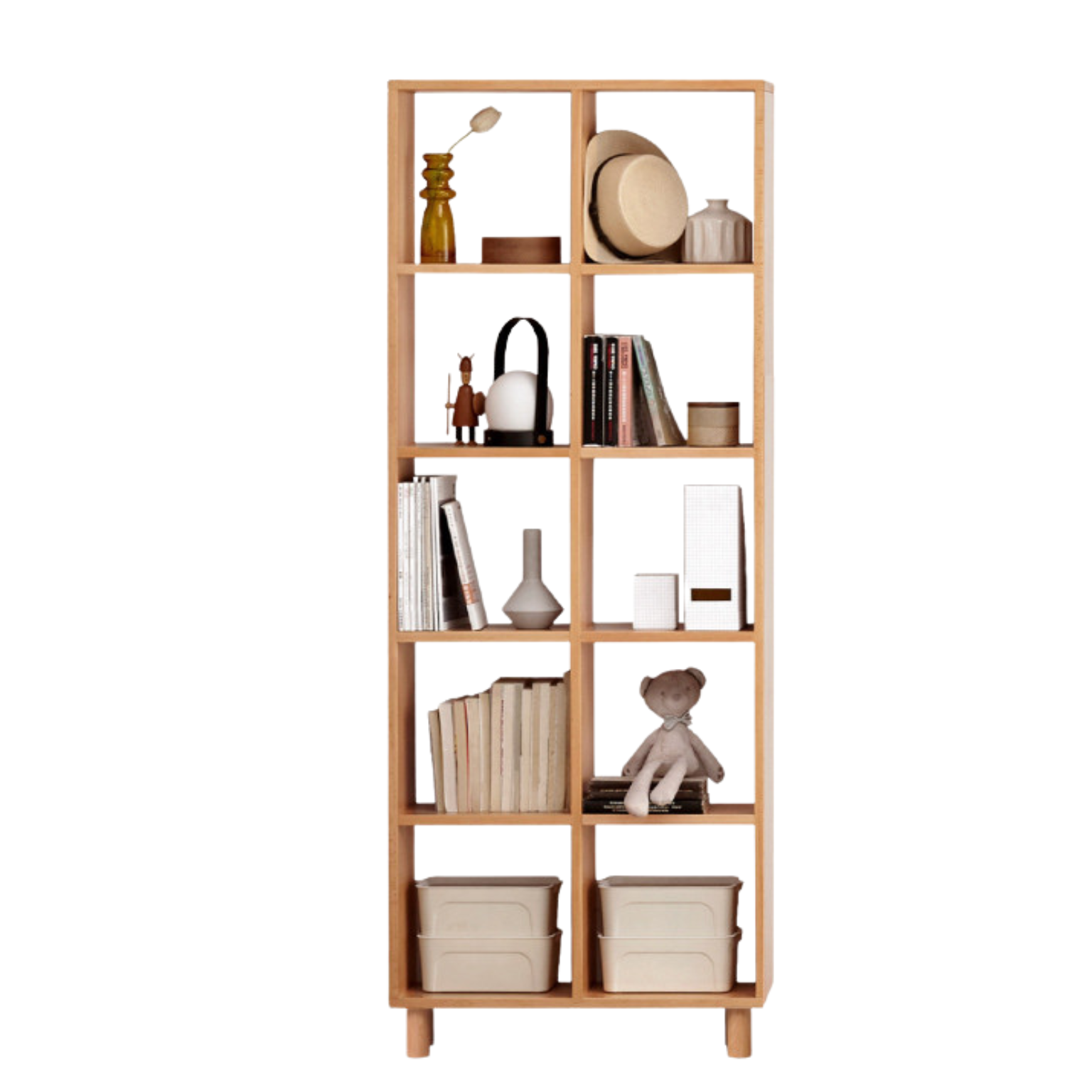 Solid Wood Bookshelf - Beech & Oak Bookcase with Free Combination - Perfect for Home Office, Living Room, and Library Storage