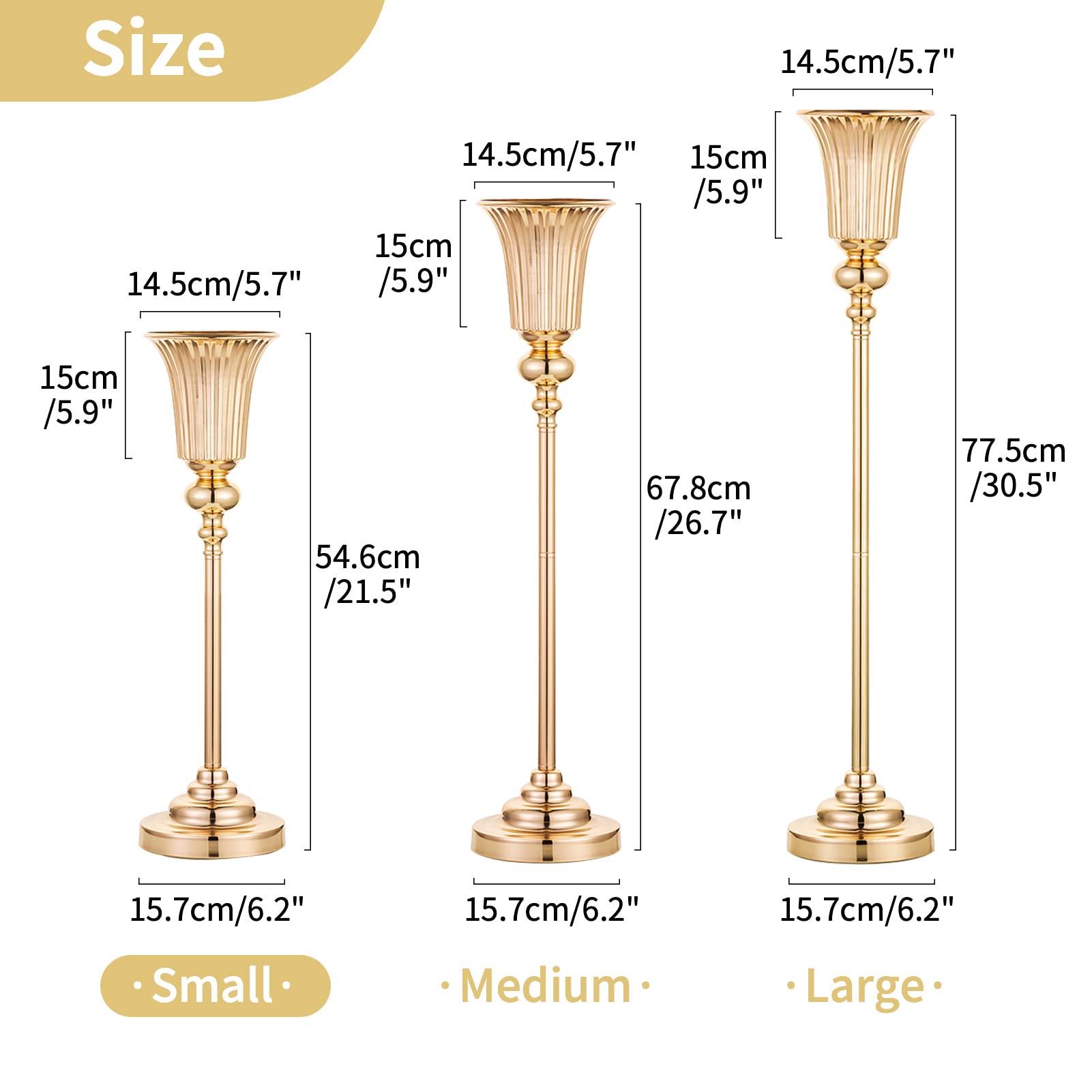 NUPTIO 2-Pack 21.5 Inch Gold Metal Trumpet Vases - Elegant Wedding Centerpieces, Tall Flower Stand for Table Decorations, Party & Event Decor - Perfect for Weddings, Banquets, and Home Décor