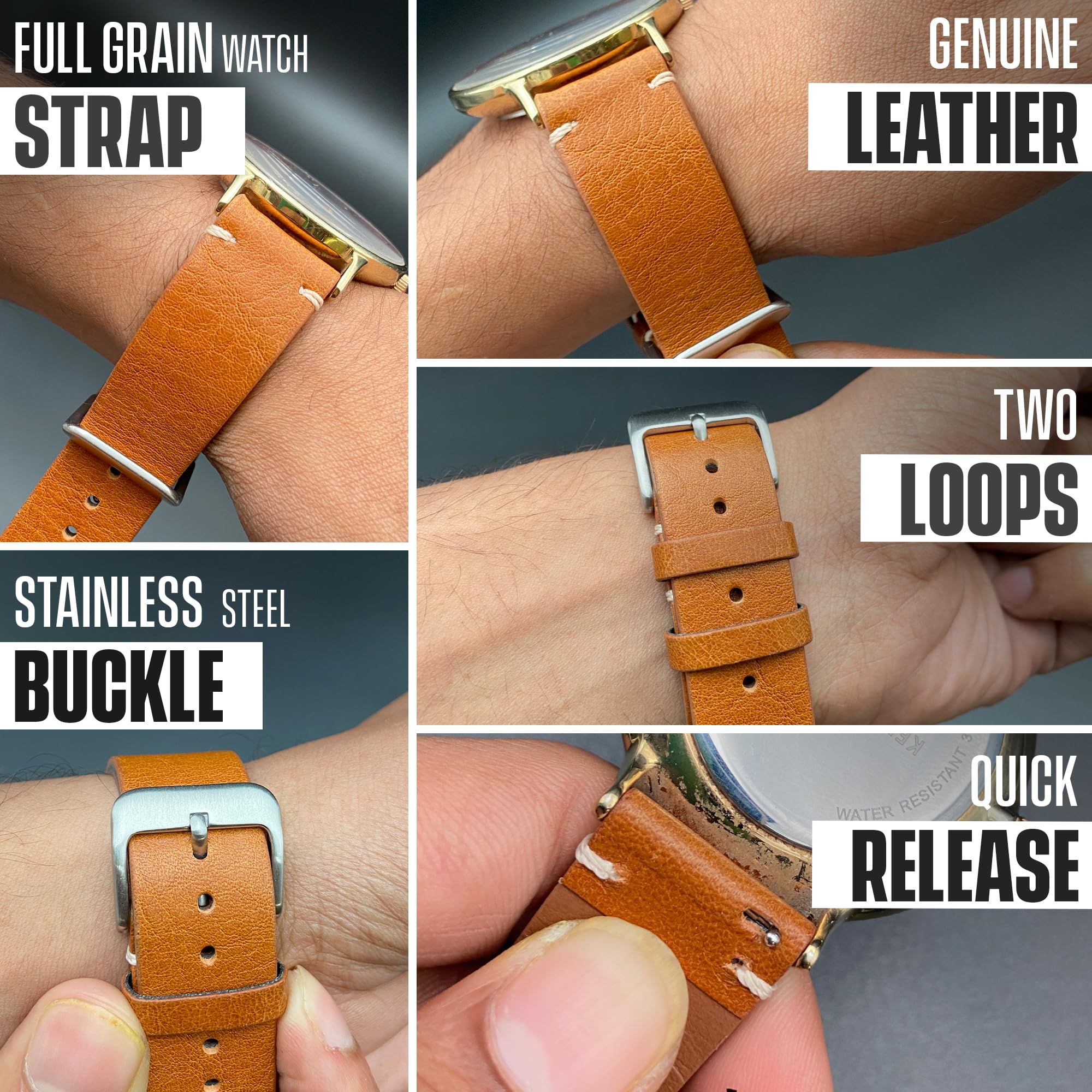 Vintage Leather Watch Strap - Quick Release Band for Men & Women | Smart & Traditional Watches | Durable & Stylish for Daily Wear