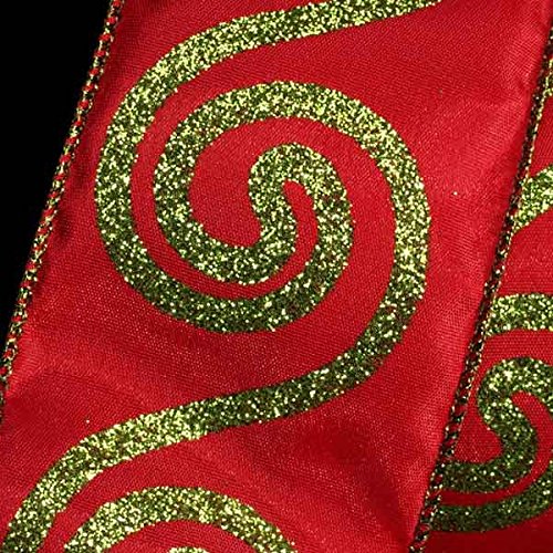 Red and Green Curly Swirl Wired Taffeta Craft Ribbon - 2.5