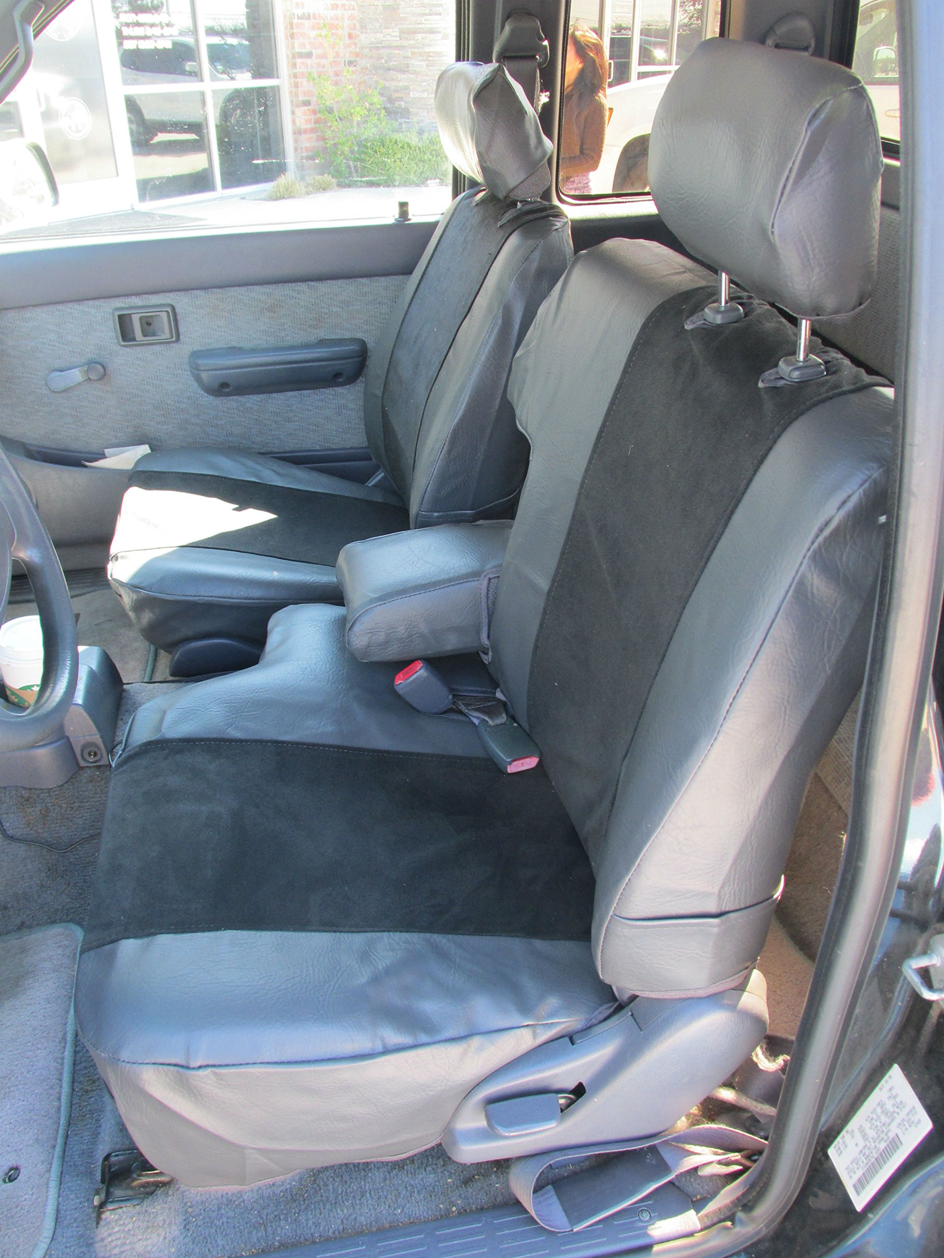 Premium Durafit Custom Seat Covers for 1995-2000 Toyota Tacoma - 60/40 Split Bench Design with Charcoal Leatherette & Black Velour Inserts | Perfect for Off-Roading, Daily Commuting & Truck Interior Protection