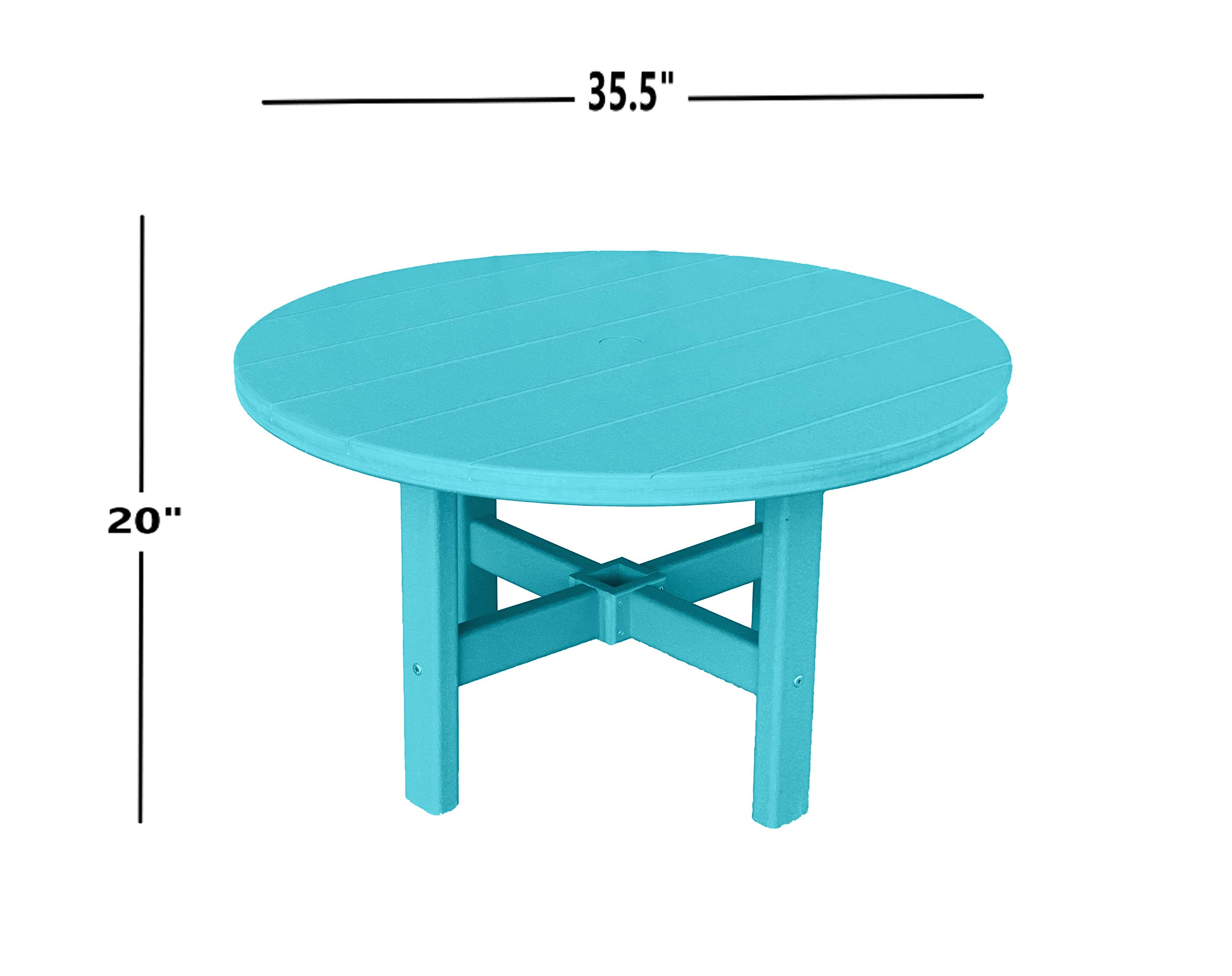 Phat Tommy Round Outdoor Coffee Table - All-Weather Poly Resin Patio Furniture - Teal Small Coffee Table for Garden, Poolside & Backyard Relaxation