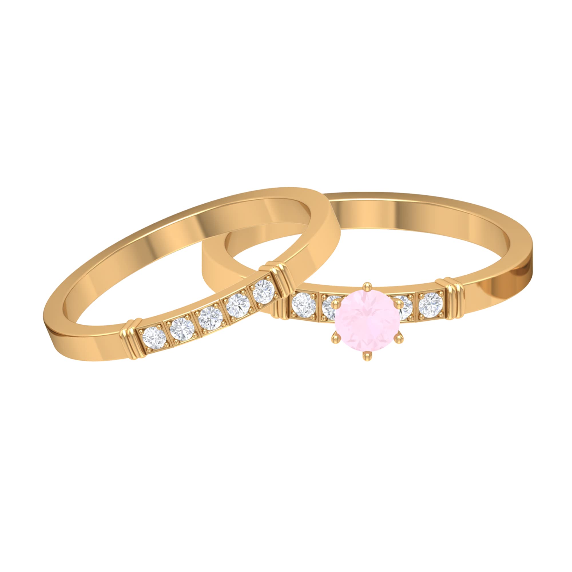 0.50 CT Rose Quartz Wedding Ring Set with Diamond - 14K Solid Gold Minimalist Bridal Ring for Women - Elegant Rose Quartz Engagement & Promise Rings - Perfect for Proposals, Anniversaries, and Special Occasions