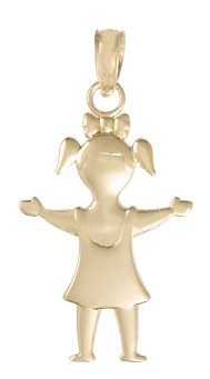 14K Yellow Gold Baby Girl Charm Pendant - Dainty Dressed Girl with Arms Extended - Perfect for Bracelets, Necklaces & Keepsake Jewelry Gifts for Newborns, Christenings & Special Occasions