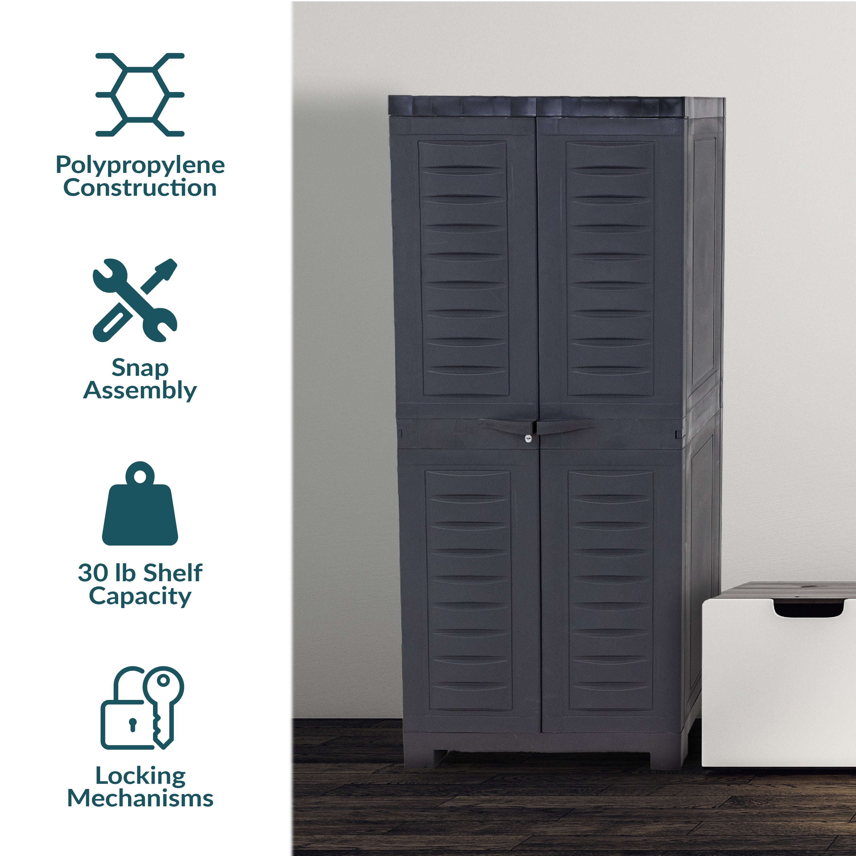 Lockable Plastic Storage Cabinet with 3 Adjustable Shelves - Heavy Duty Outdoor & Indoor Organizer for Garage, Shed, Patio, or Home Organization