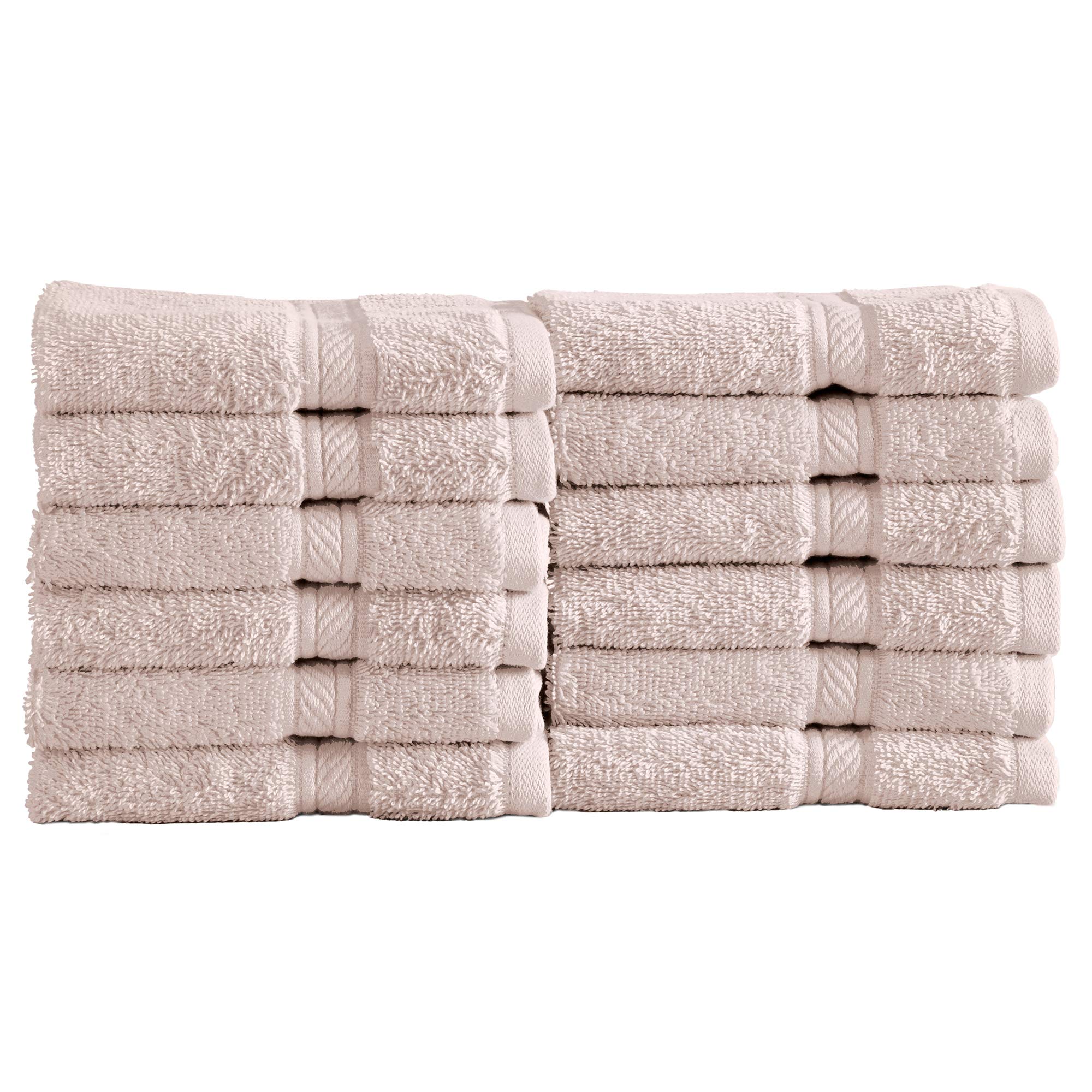 Great Bay Home 12-Pack Washcloth Set - Eco-Friendly Bathroom Towels, Woven Solid Color Absorbent Towels, PureSoft Collection (Blush) | Soft & Durable for Face, Body & Baby Care, Perfect for Spa, Gym & Daily Use