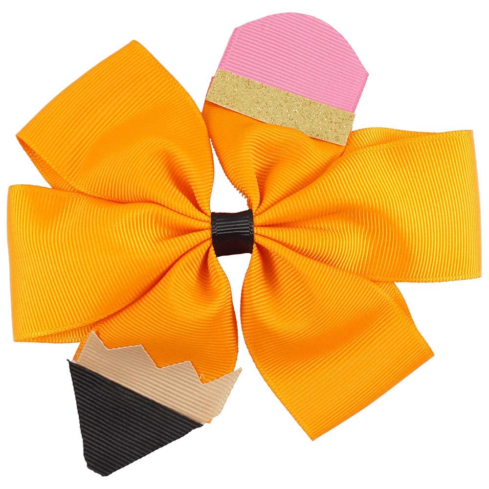 Cheerleader Hair Bows for School - Orange Set of Ponytail Holders & Pencil Hair Clips | Perfect for Cheerleading, Back to School, and Girls' Fashion Accessories
