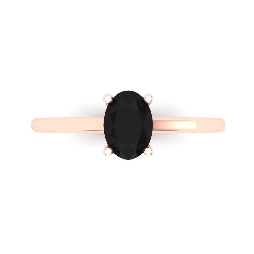 1.0 Carat Oval Cut Solitaire Genuine Natural Black Onyx Engagement Ring - 14k Rose Gold Wedding Band for Brides, Anniversary Gift, Promise Ring (Perfect for Proposals, Valentine's Day & Special Occasions)