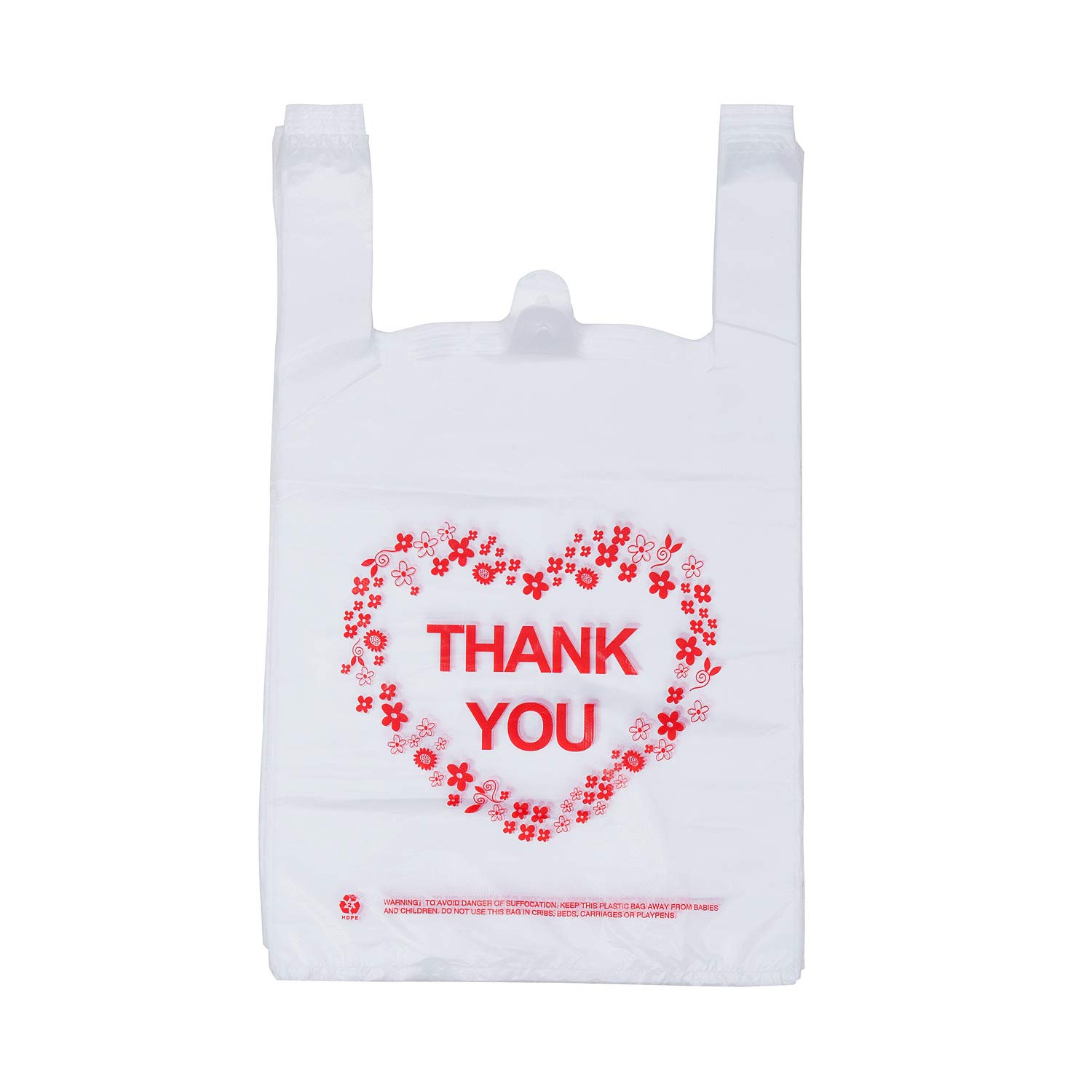 LazyMe White Plastic Thank You T-Shirt Grocery Bags - 12x20 Inch, 100 Pack - Durable Handles, Standard Supermarket Size - Perfect for Retail Stores, Farmers Markets & Eco-Friendly Shopping