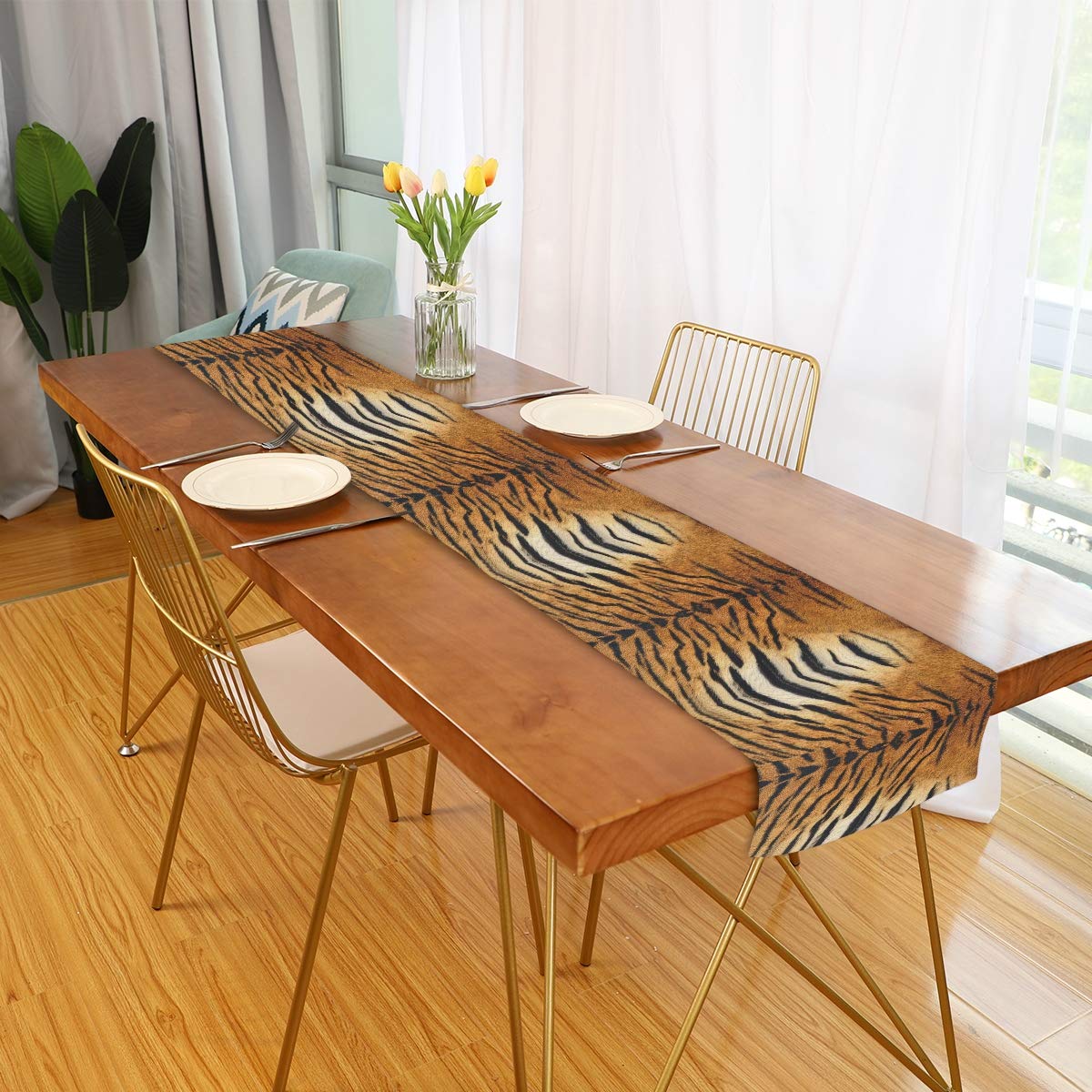 Heat Resistant Animal Tiger Print Table Runner - 70 Inches Long for Dining Room, Holiday Party & Home Decor - Perfect for Thanksgiving, Christmas & Special Occasions