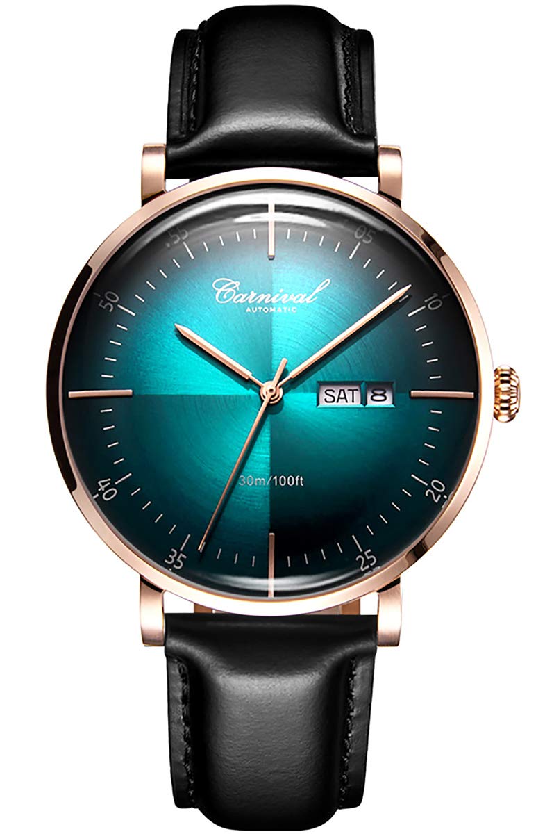 Luxury Men's Automatic Watch - Sapphire Crystal, Rose Gold Case, Black Leather Strap - Perfect for Business, Formal Events & Everyday Wear