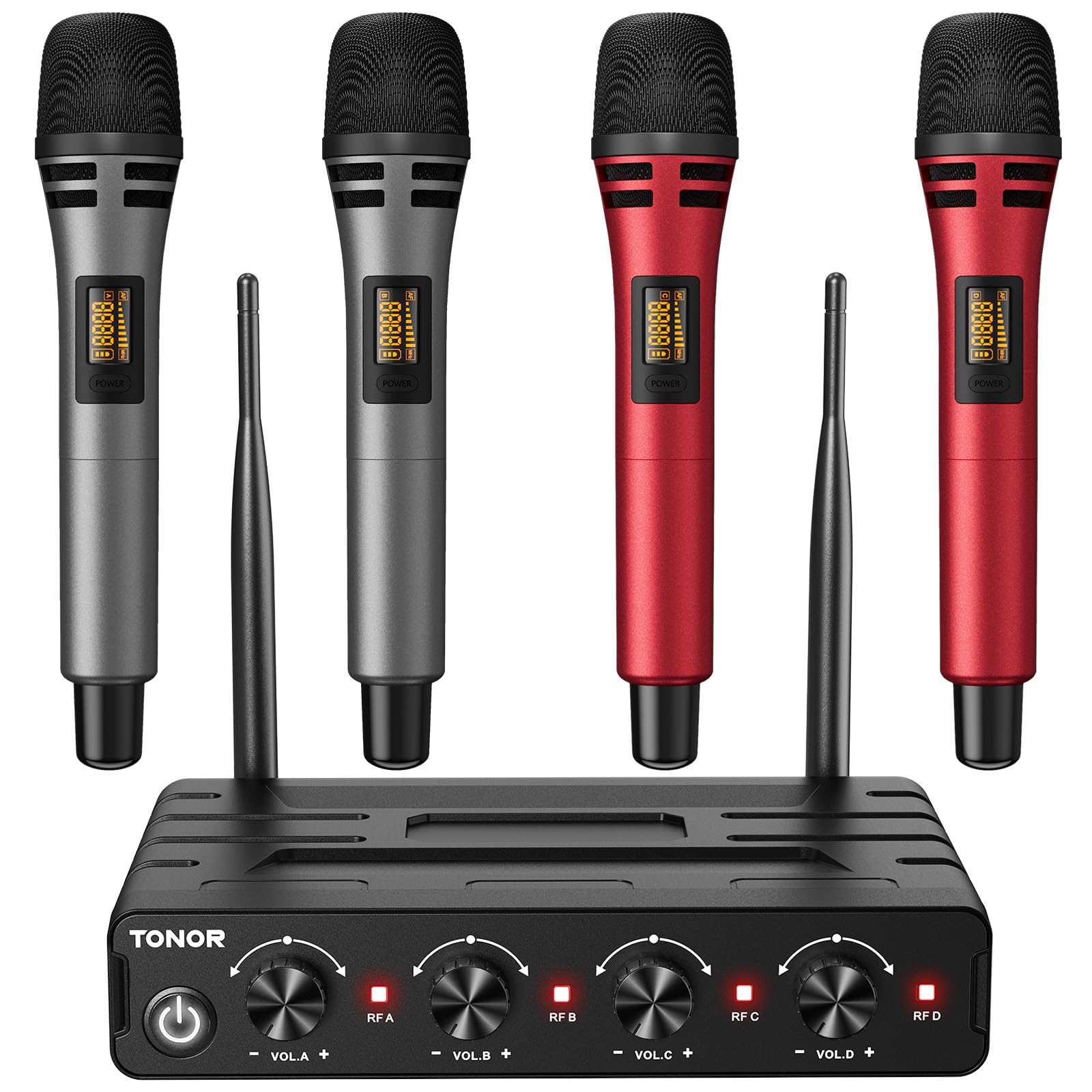 TONOR Wireless Microphone System - 4 Handheld Mics with 10 UHF Channels, 200ft Range, Stable Signal for Karaoke, Parties, Church, Wedding & PA Speakers | Ideal for Live Performances, Events & Home Entertainment