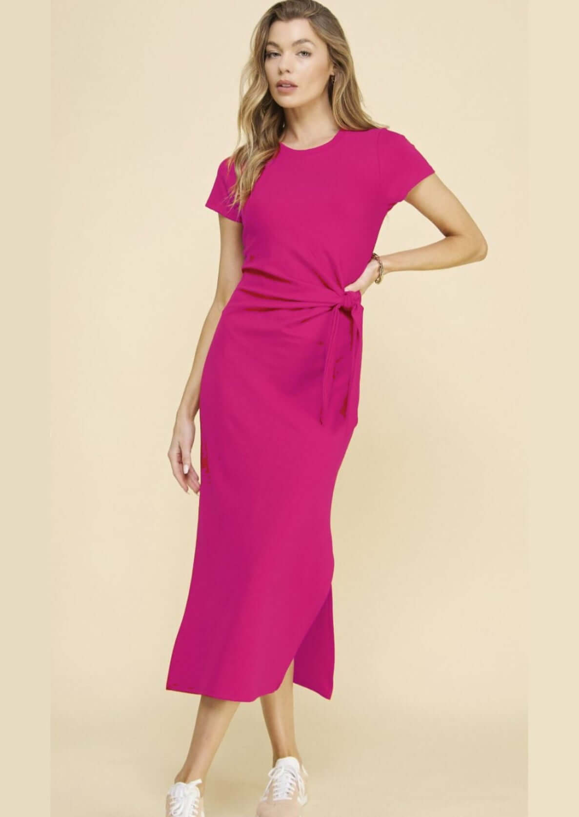 Anastasia Fuchsia Tie Side Dress - Women's Elegant Party Cocktail Dress for Evening Events, Weddings & Special Occasions